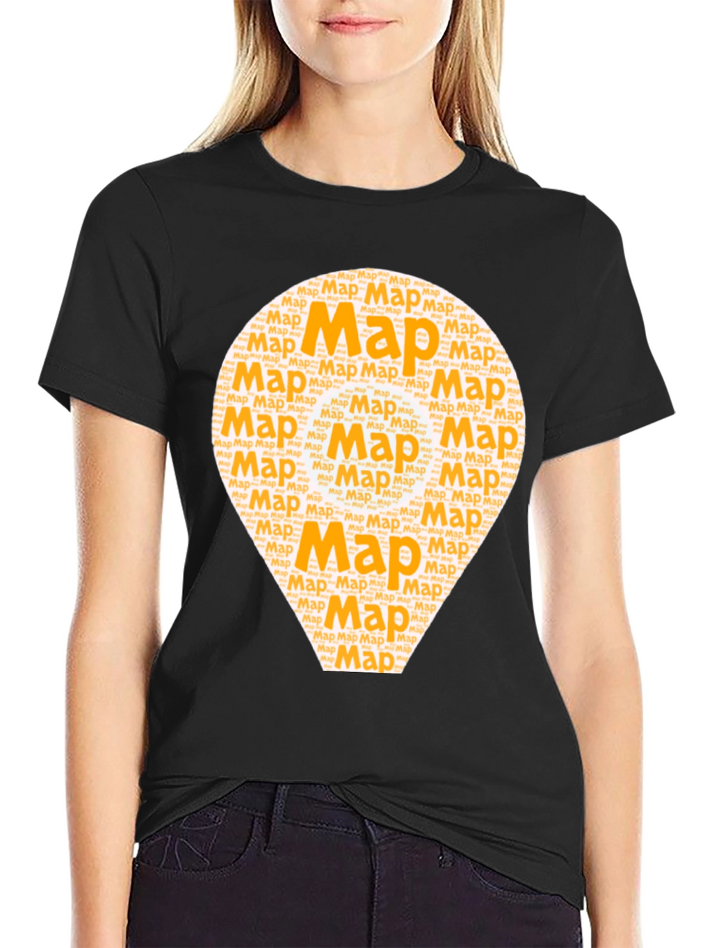 Map Word Art Graphic T-Shirt - Black