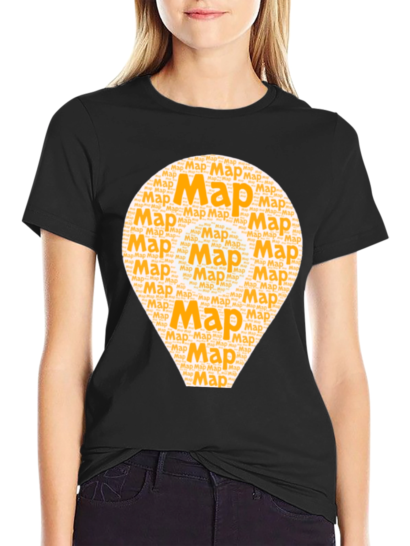 Map Word Art Graphic T-Shirt - Black