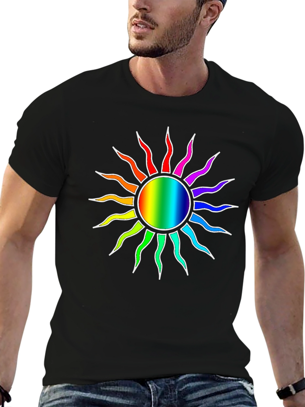 Rainbow Sun Graphic Black T-Shirt