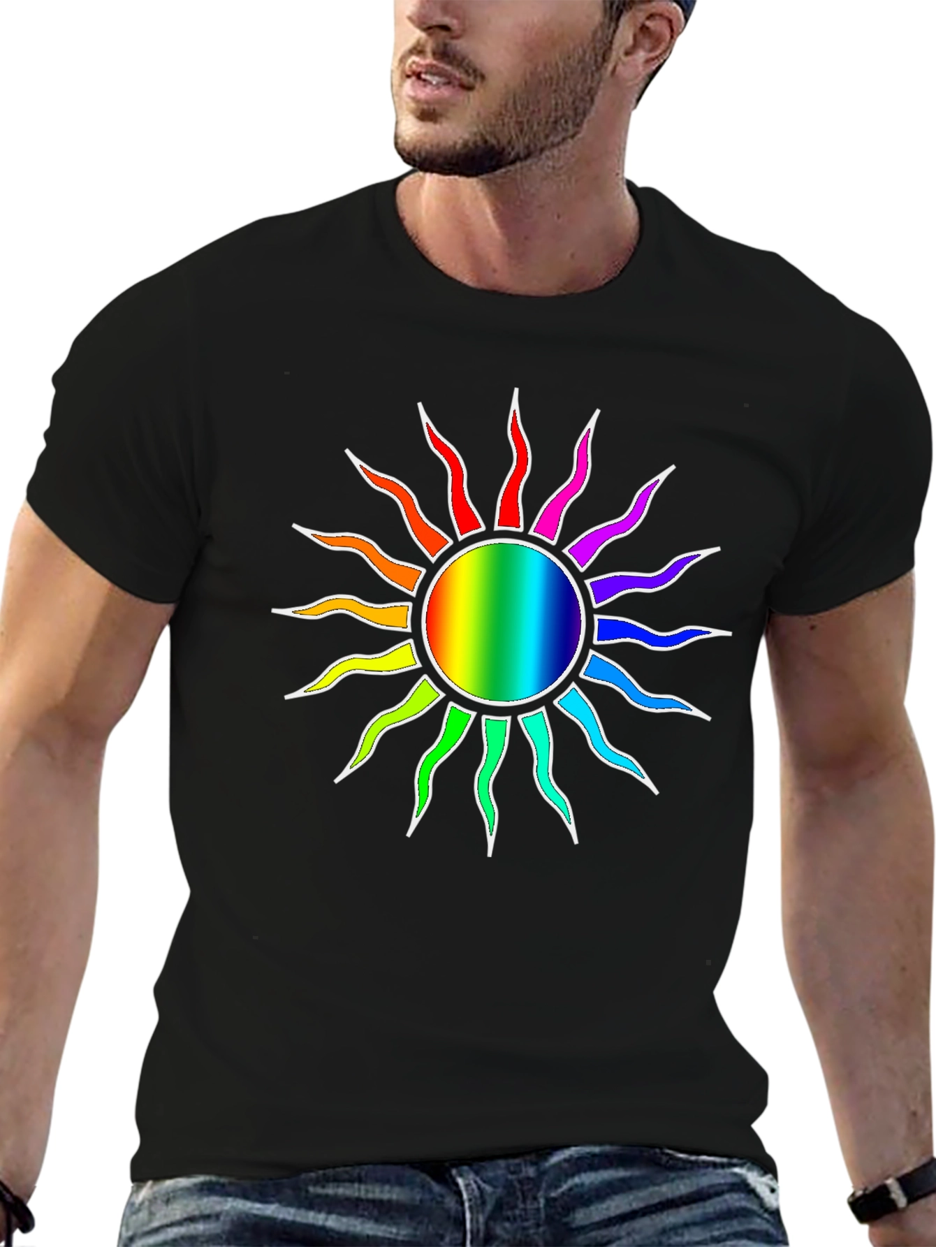 Rainbow Sun Graphic Black T-Shirt