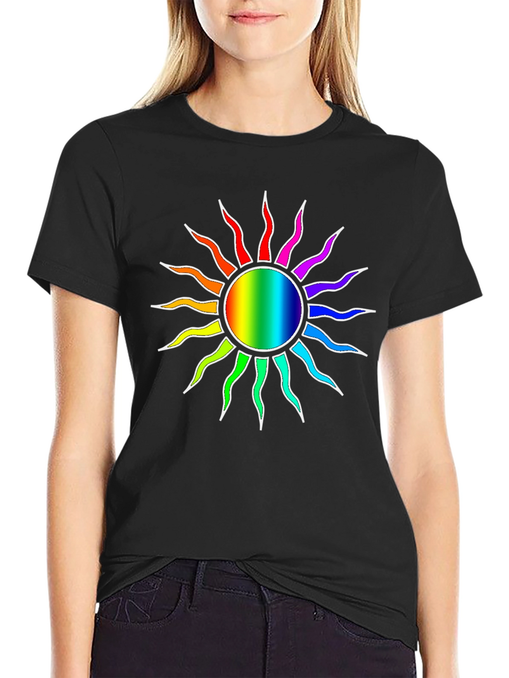 Rainbow Sun Graphic Black T-Shirt