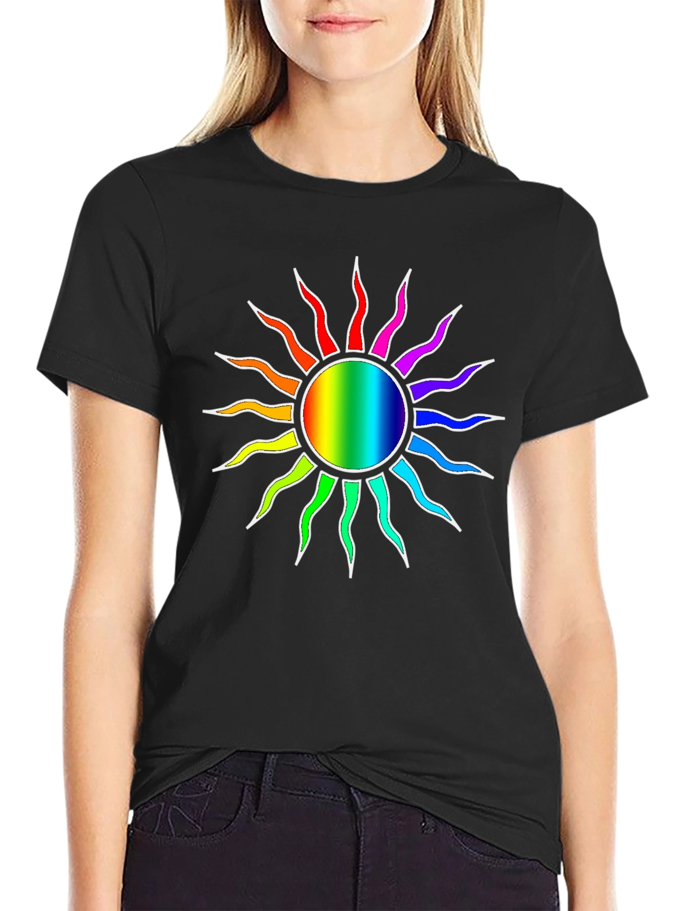 Rainbow Sun Graphic Black T-Shirt