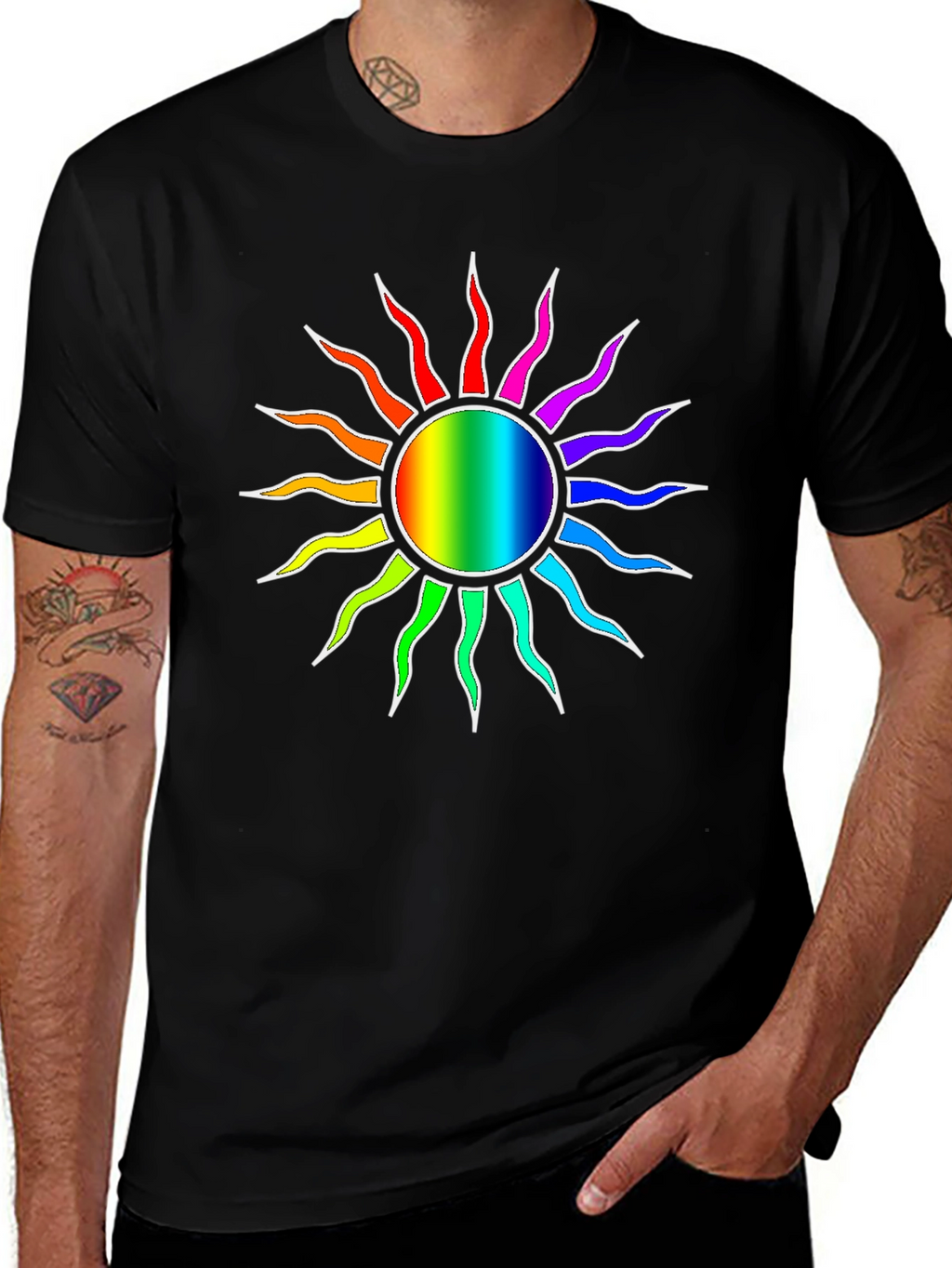 Rainbow Sun Graphic Black T-Shirt