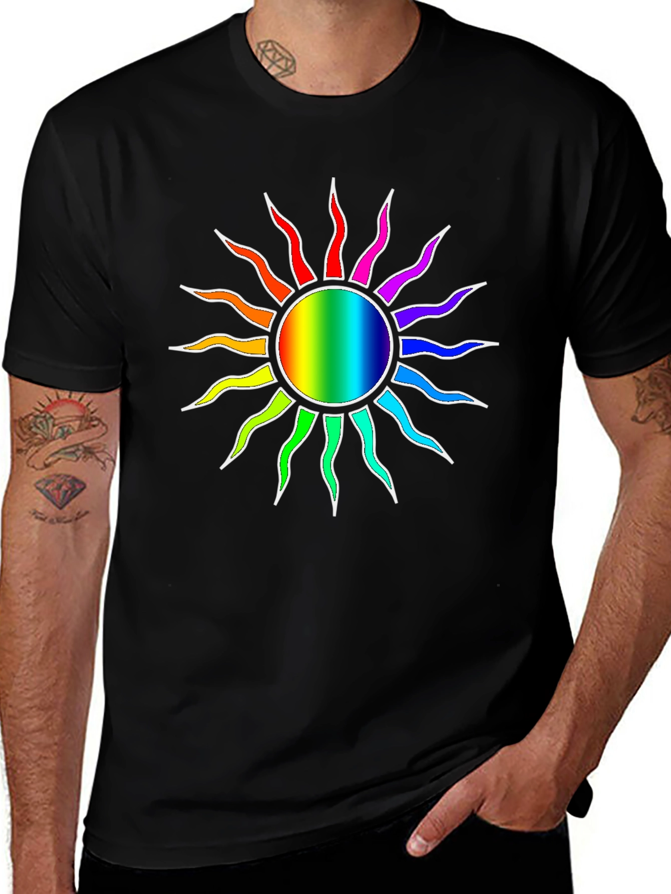 Rainbow Sun Graphic Black T-Shirt