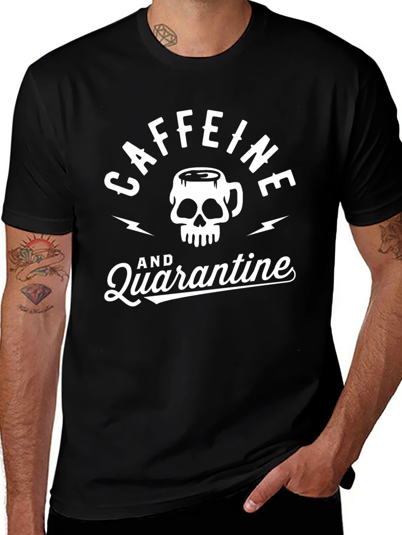 Caffeine & Quarantine Graphic Tee - Skull Design