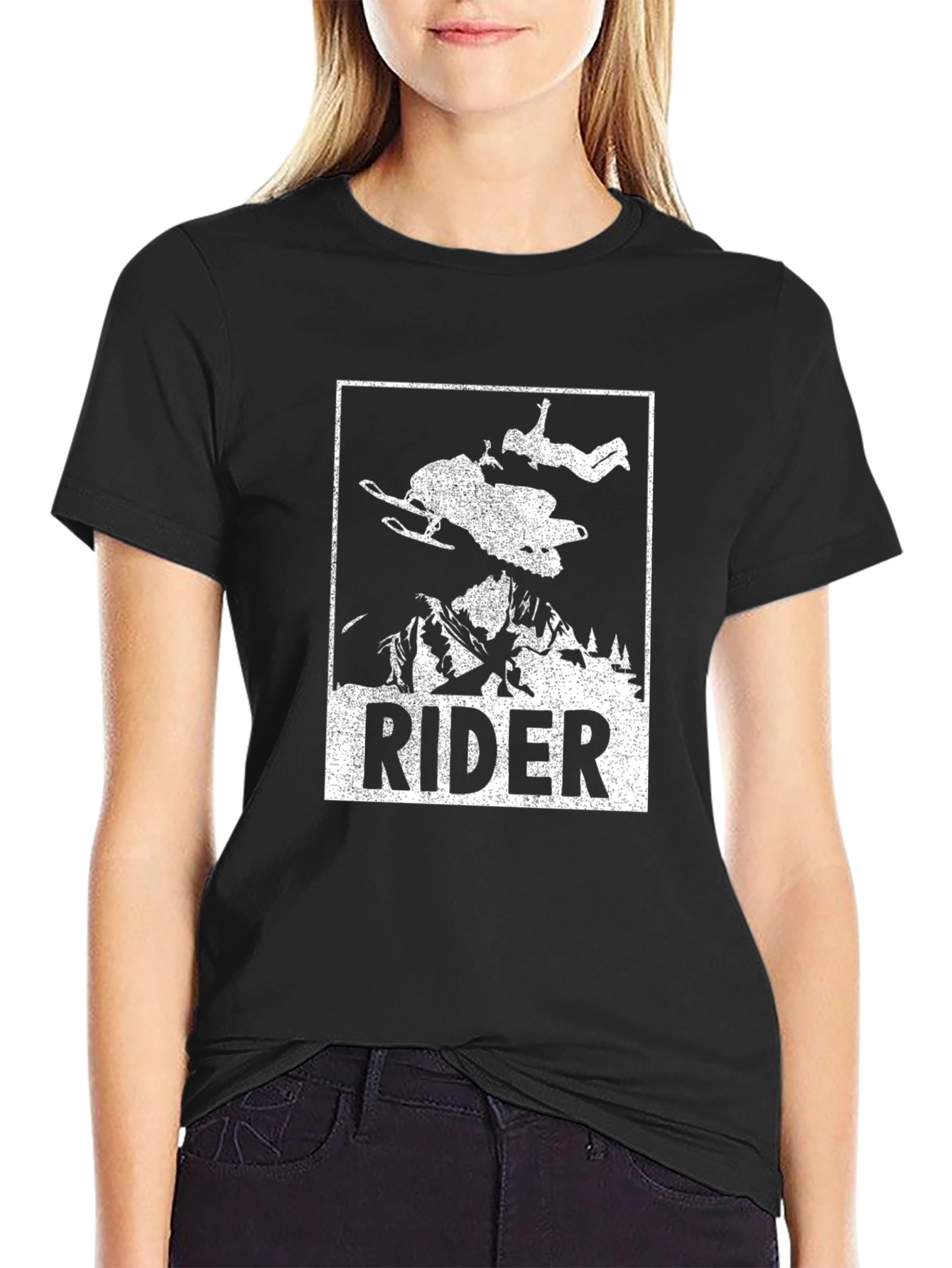 Rider Snowmobile Graphic Tee - Black Cotton T-Shirt