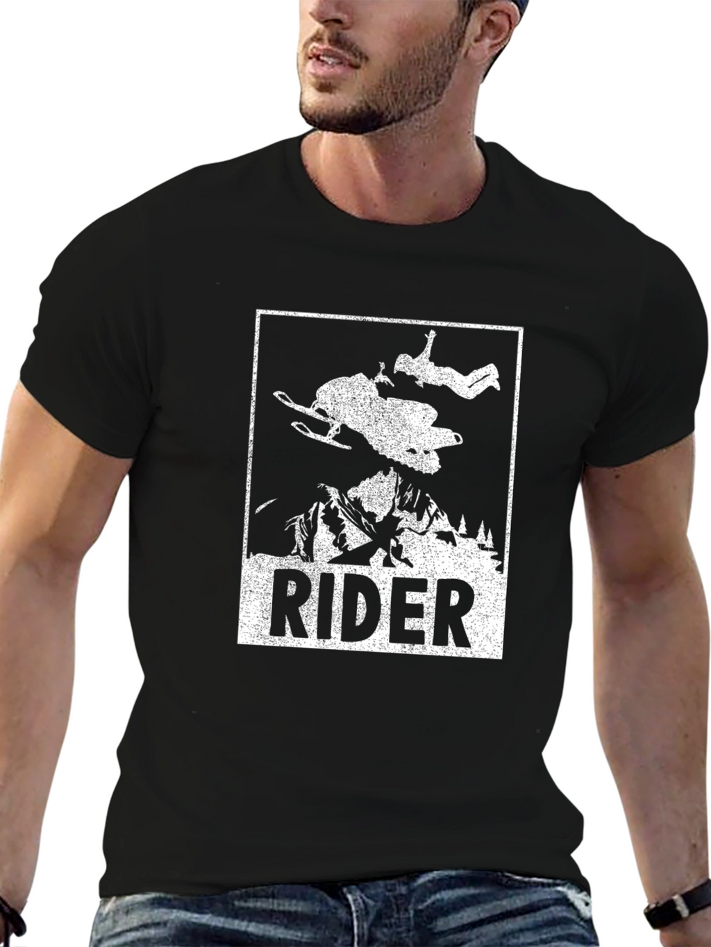 Rider Snowmobile Graphic Tee - Black Cotton T-Shirt