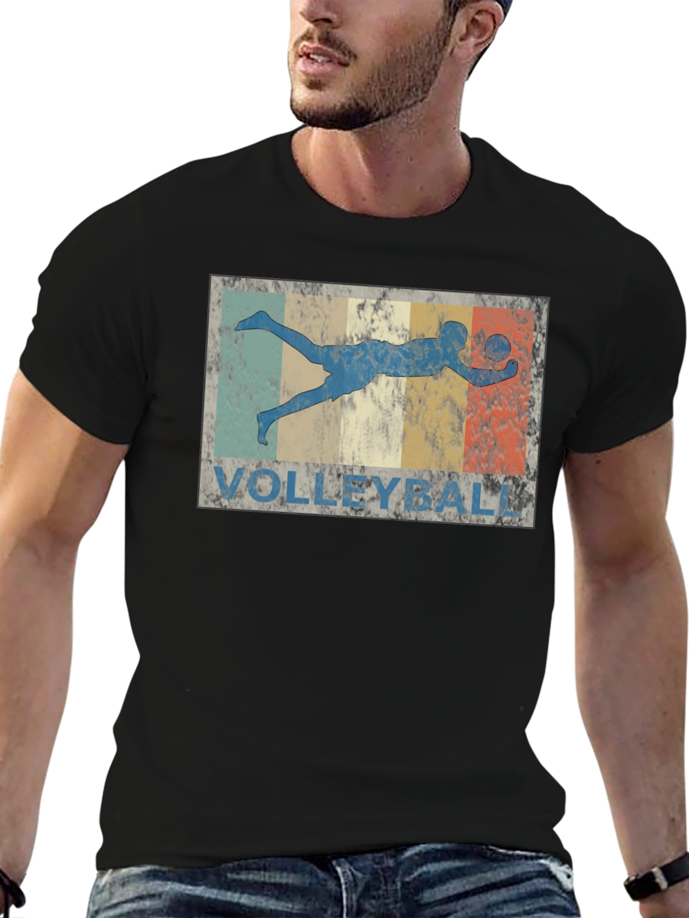 Vintage Volleyball Player Graphic T-Shirt - Black