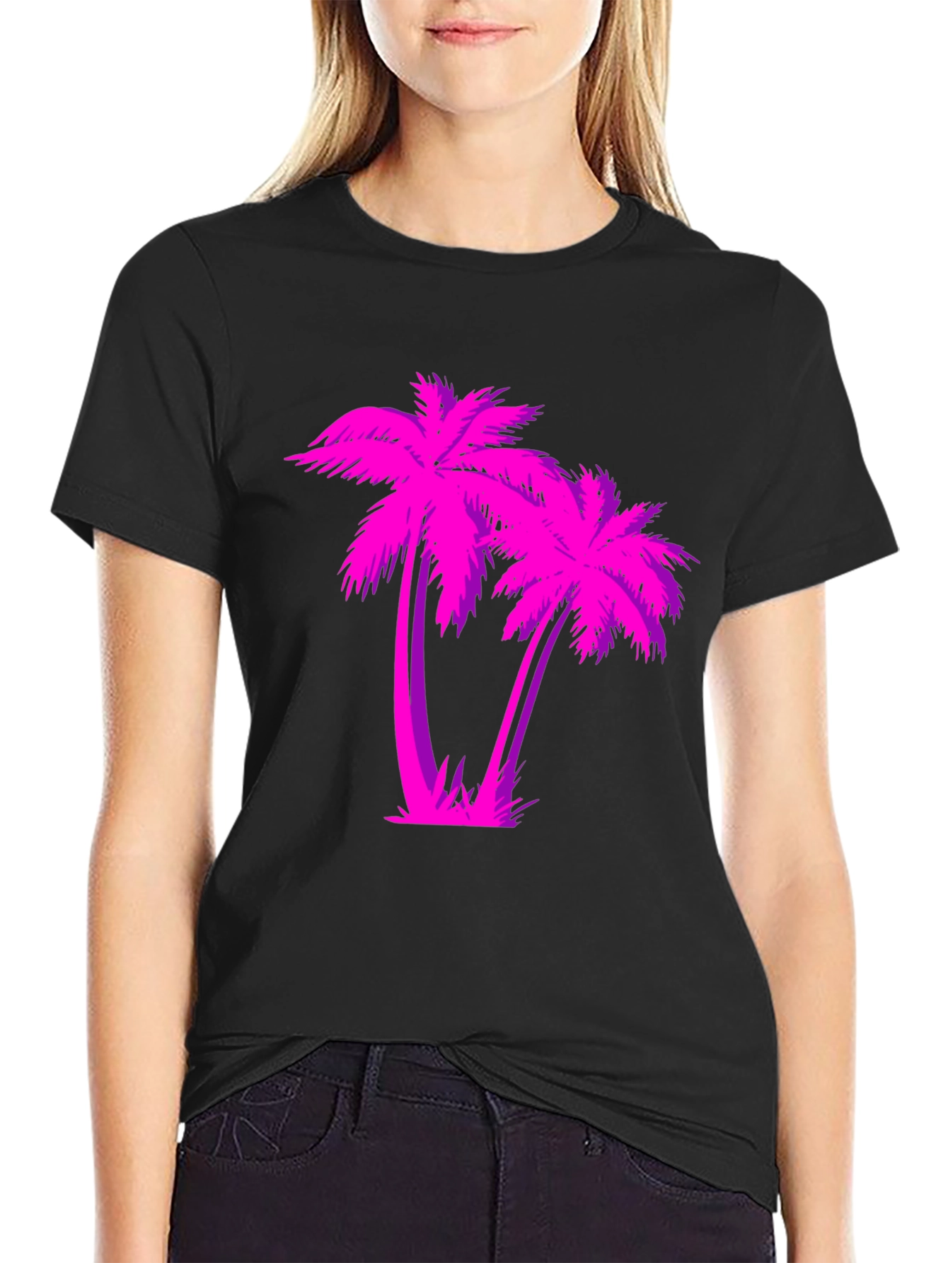 Retro Palm Tree Graphic T-Shirt - Black