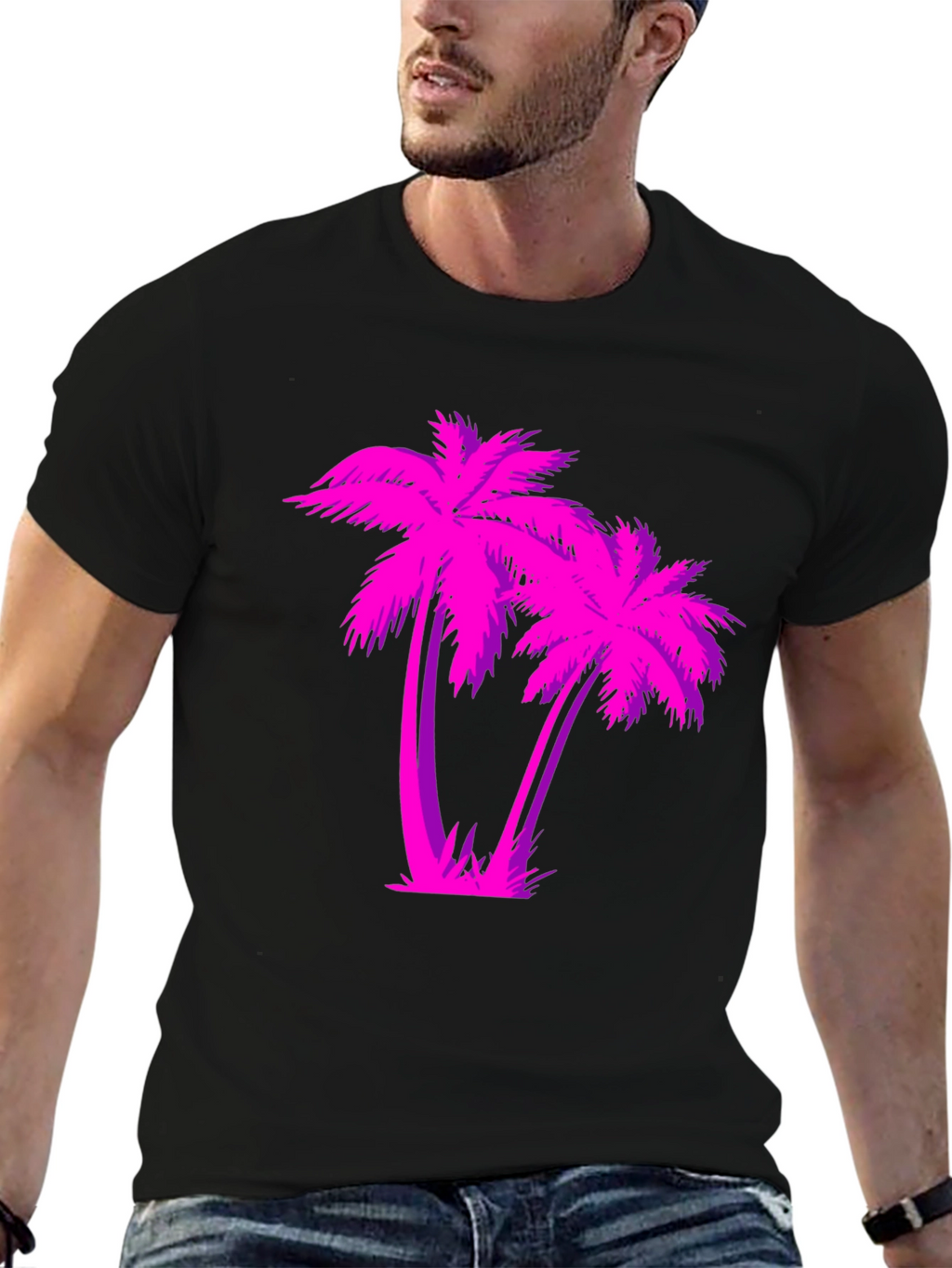 Retro Palm Tree Graphic T-Shirt - Black