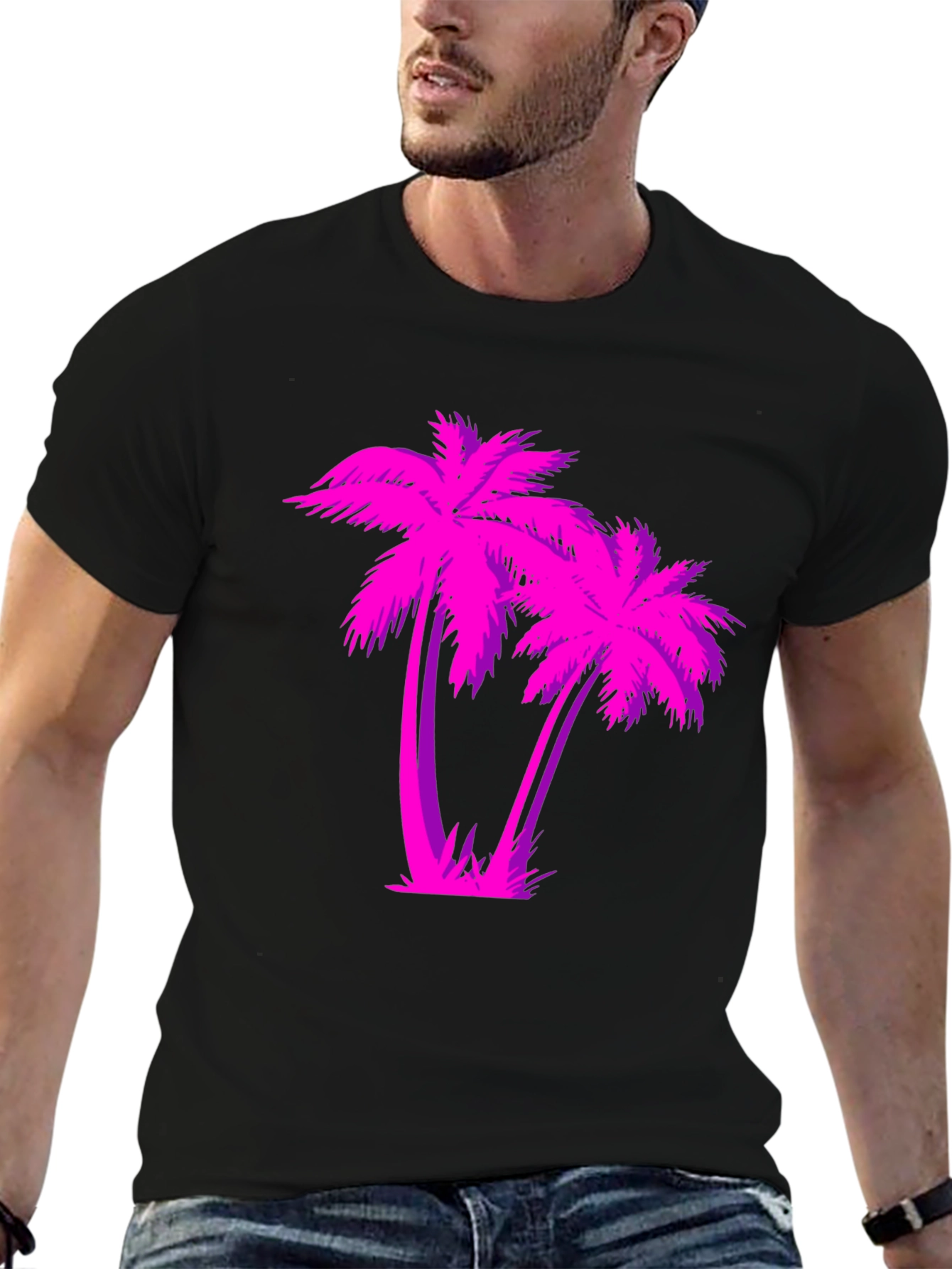 Retro Palm Tree Graphic T-Shirt - Black