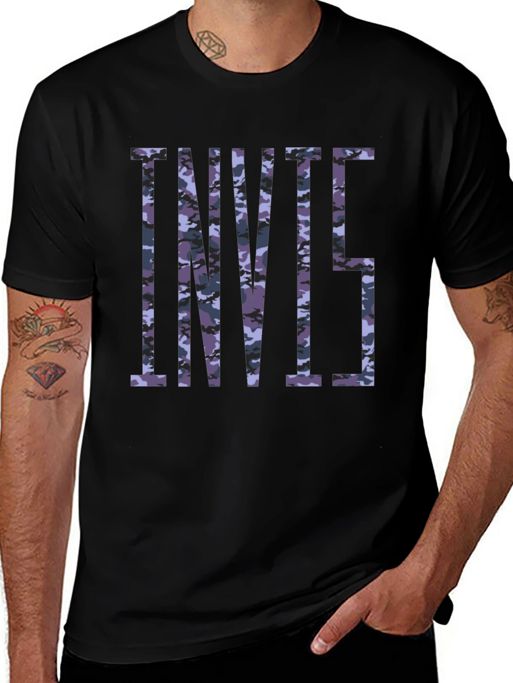 Camouflage Print Black T-Shirt