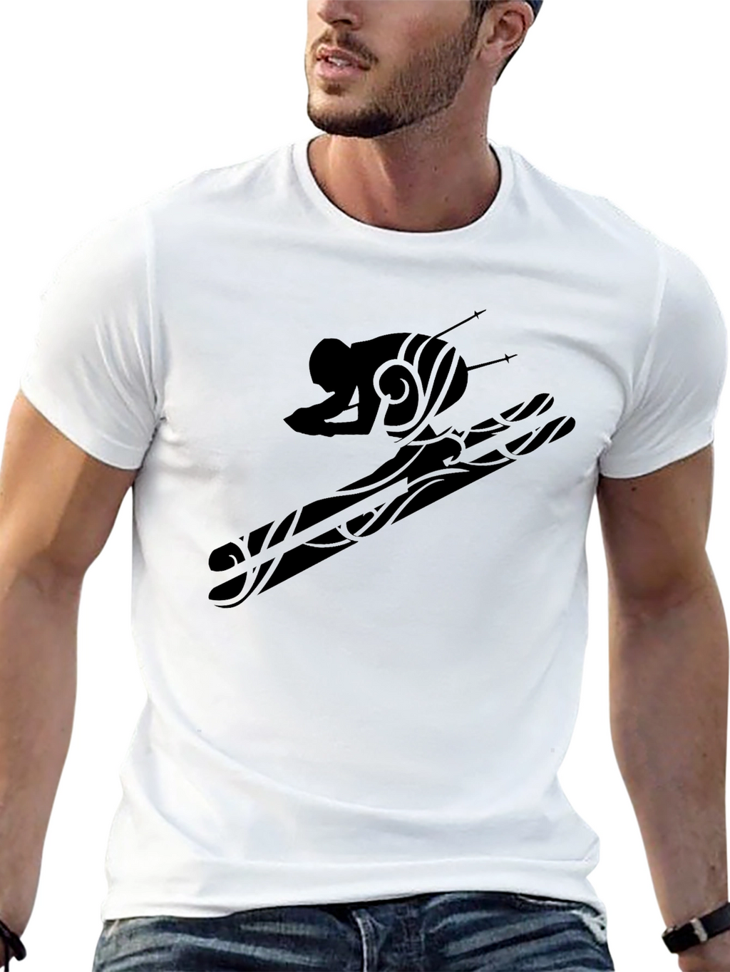 Black Skiing Graphic Tee - Stylish & Comfortable