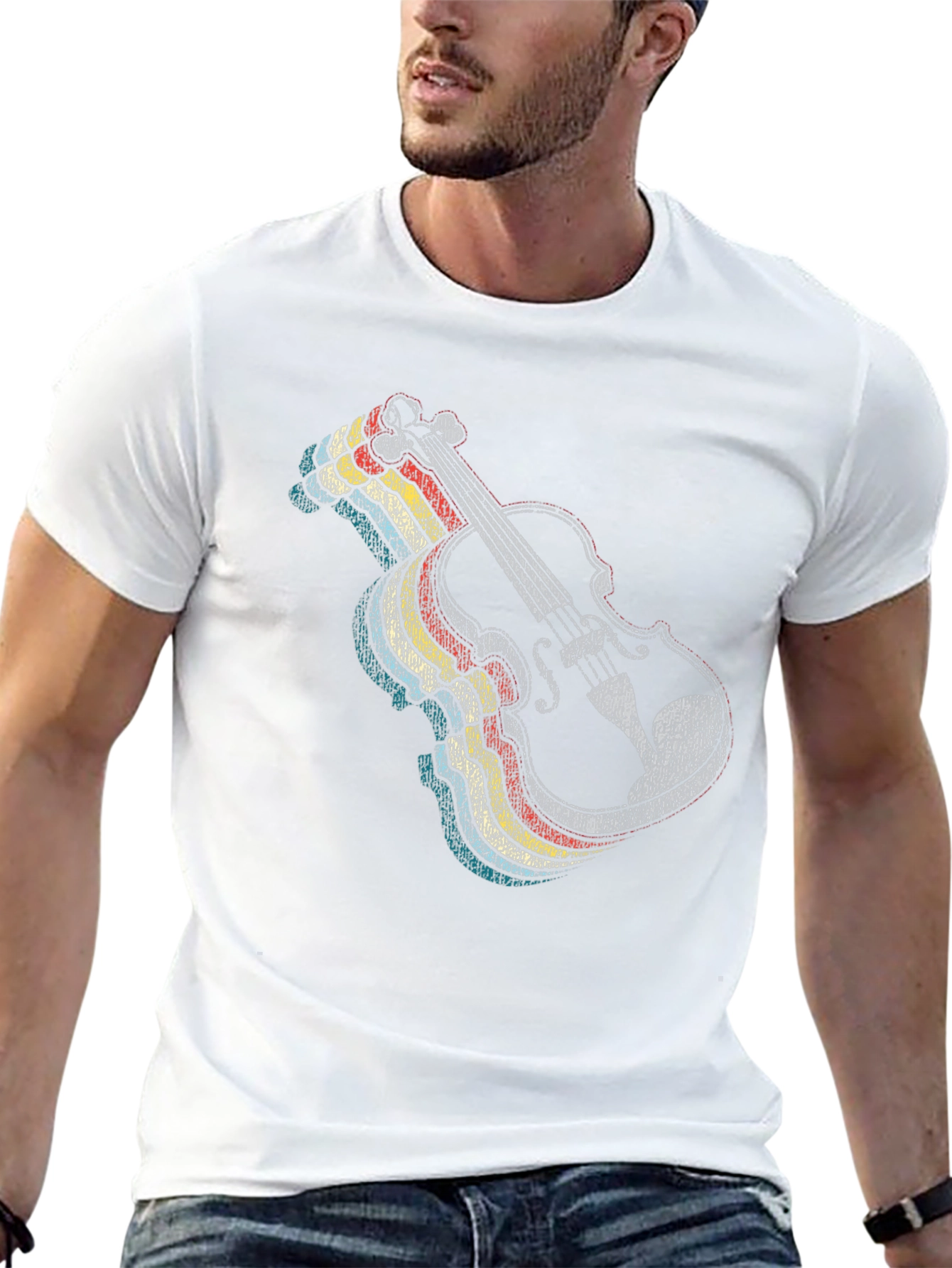 Retro Violin Graphic Tee - Music Lovers Black T-Shirt