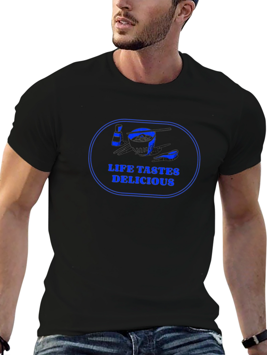 Life Tastes Delicious Graphic Tee - Black