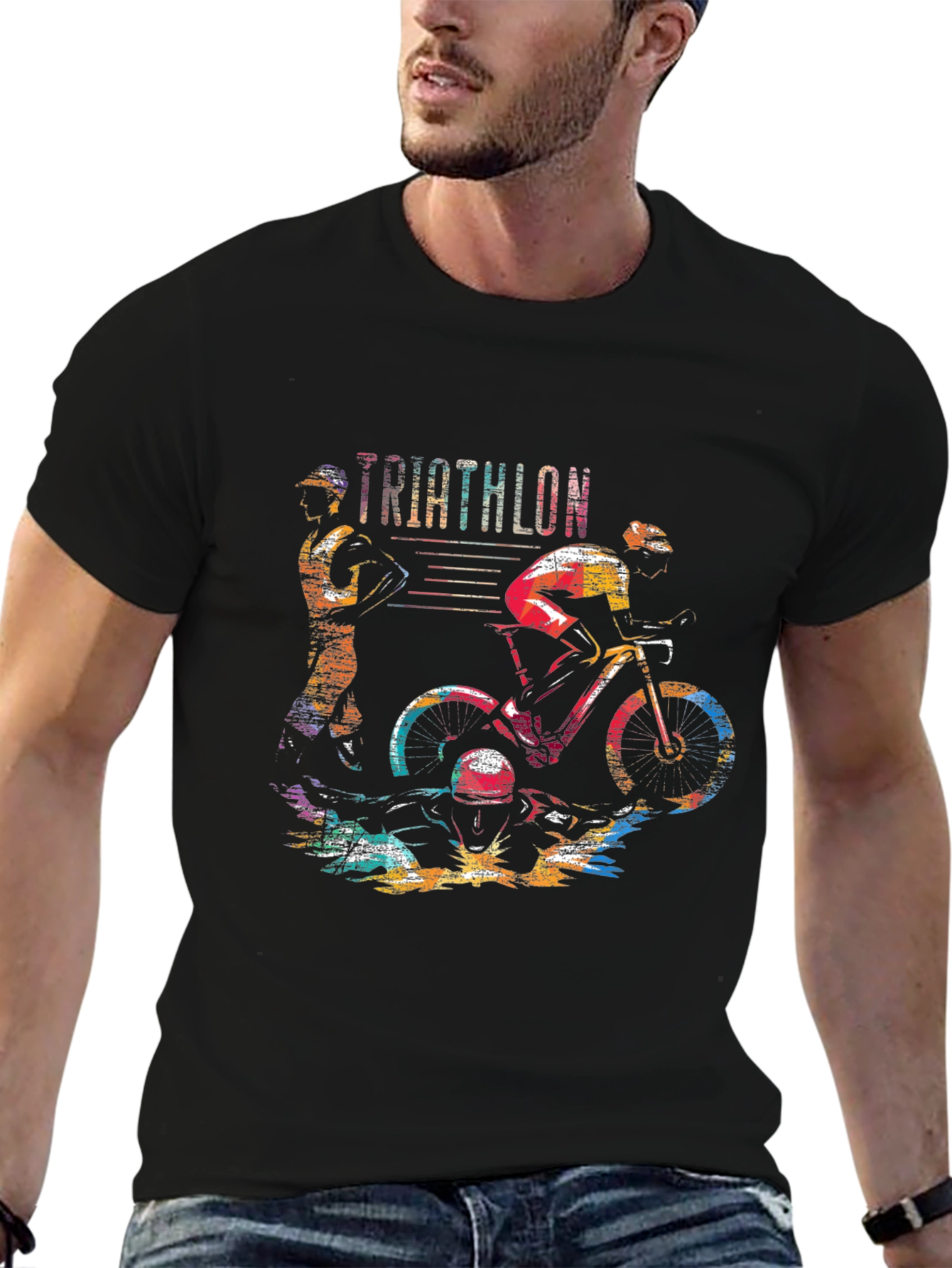 Triathlon Graphic Tee - Sporty Black T-Shirt