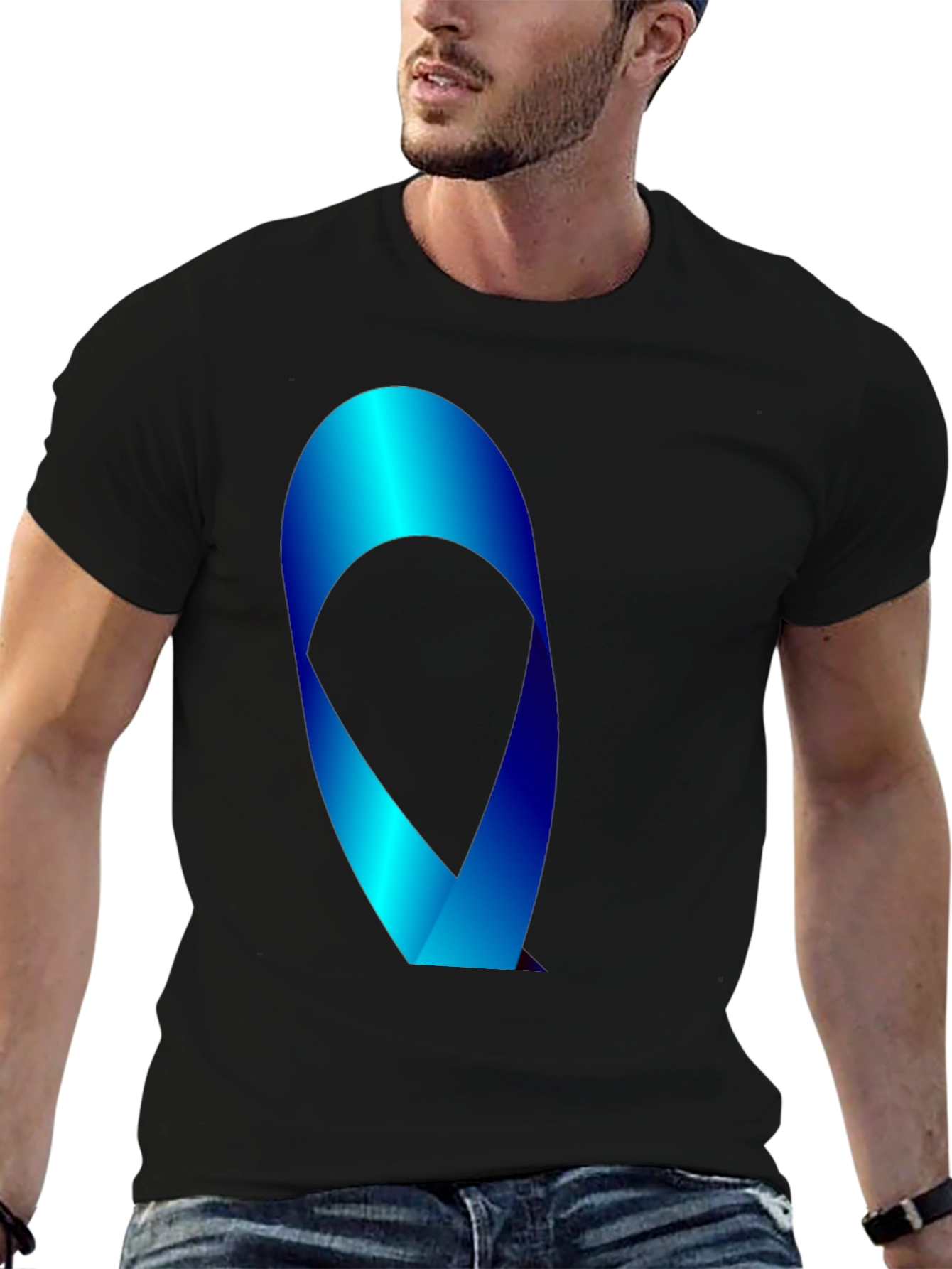 Mens Black T-Shirt with Blue Ribbon Graphic