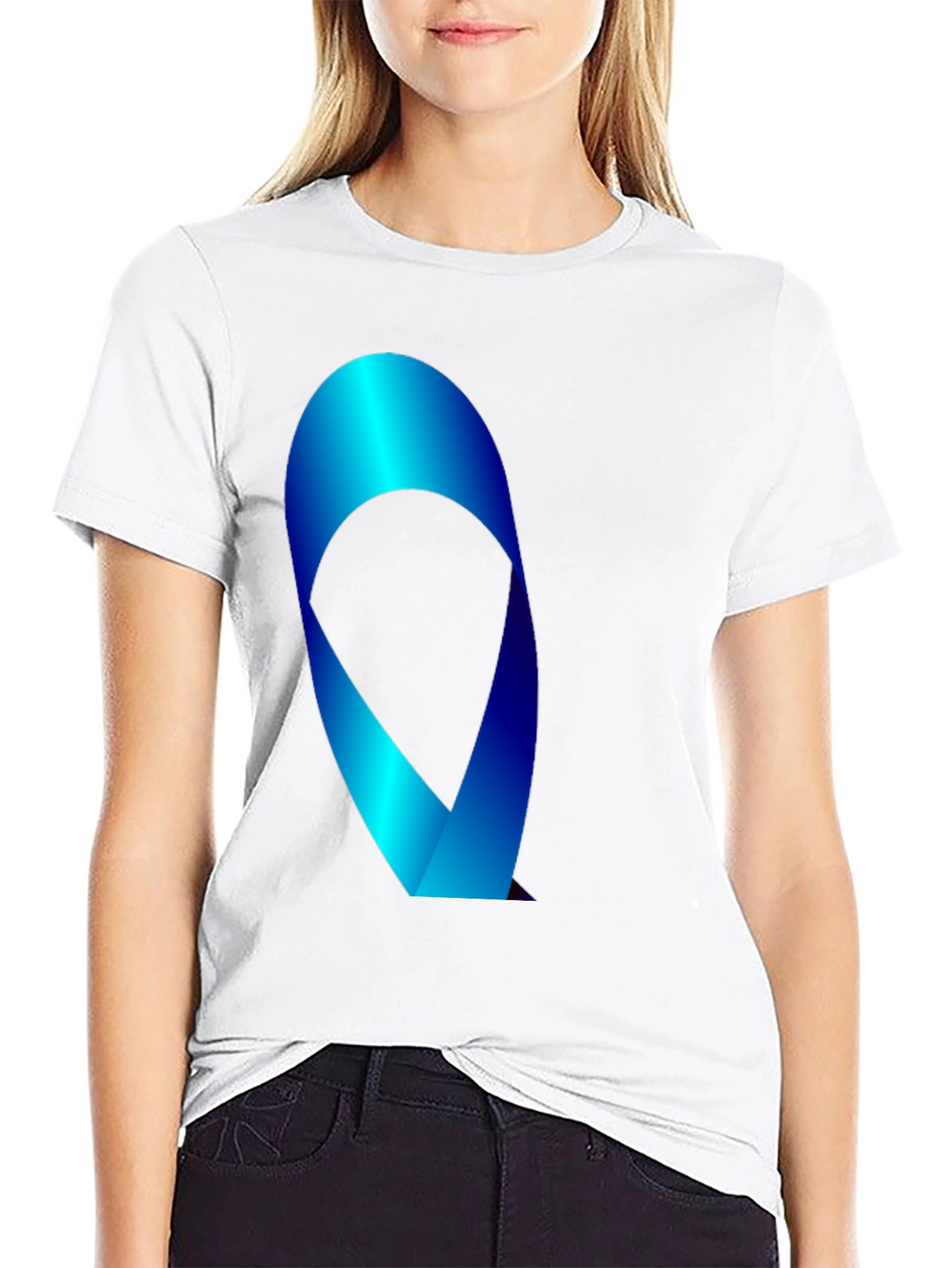 Mens Black T-Shirt with Blue Ribbon Graphic