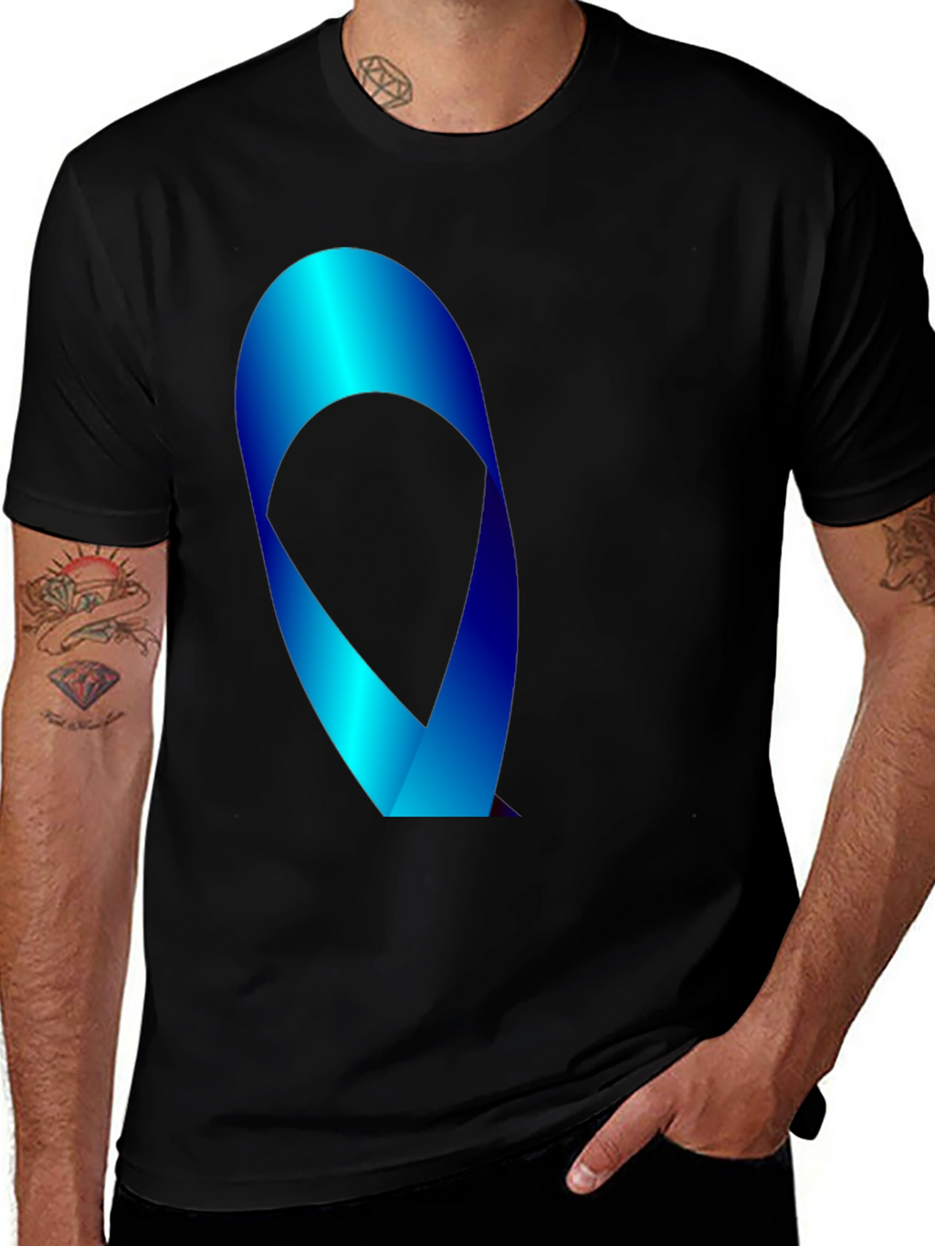 Mens Black T-Shirt with Blue Ribbon Graphic