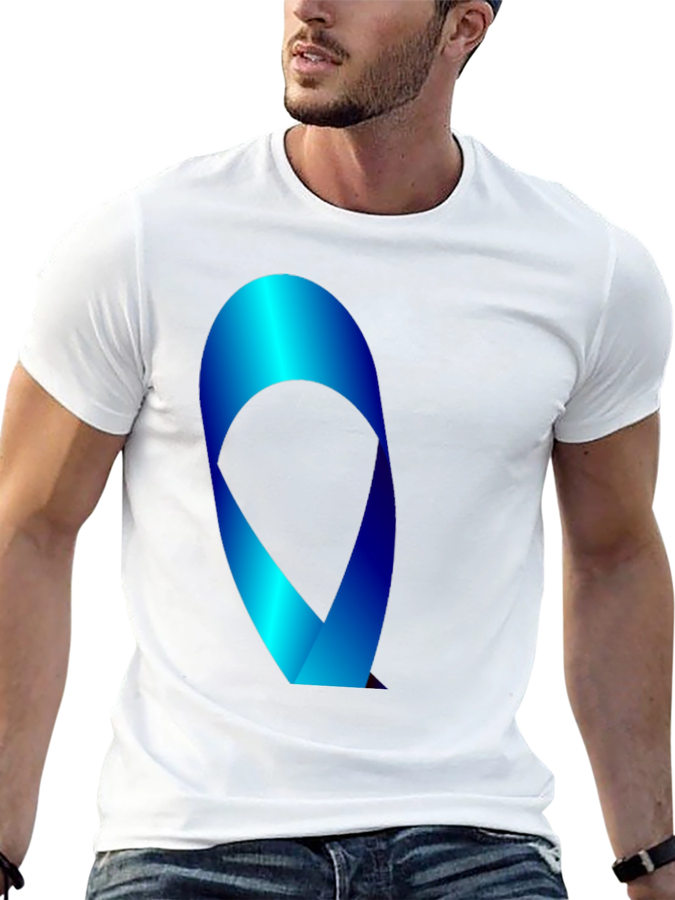 Mens Black T-Shirt with Blue Ribbon Graphic
