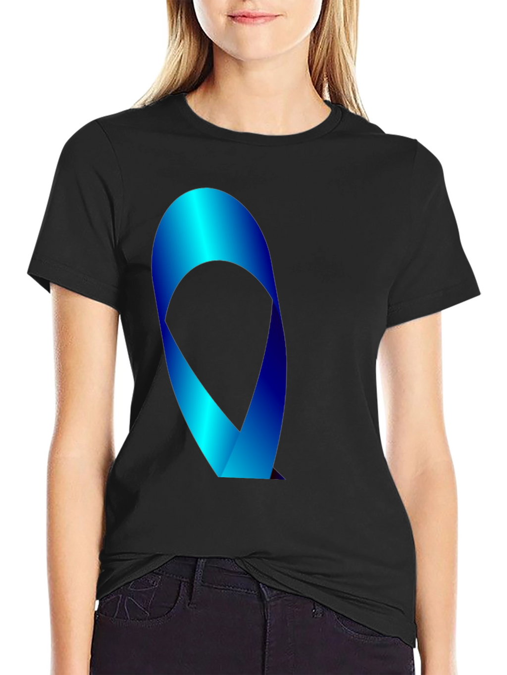 Mens Black T-Shirt with Blue Ribbon Graphic