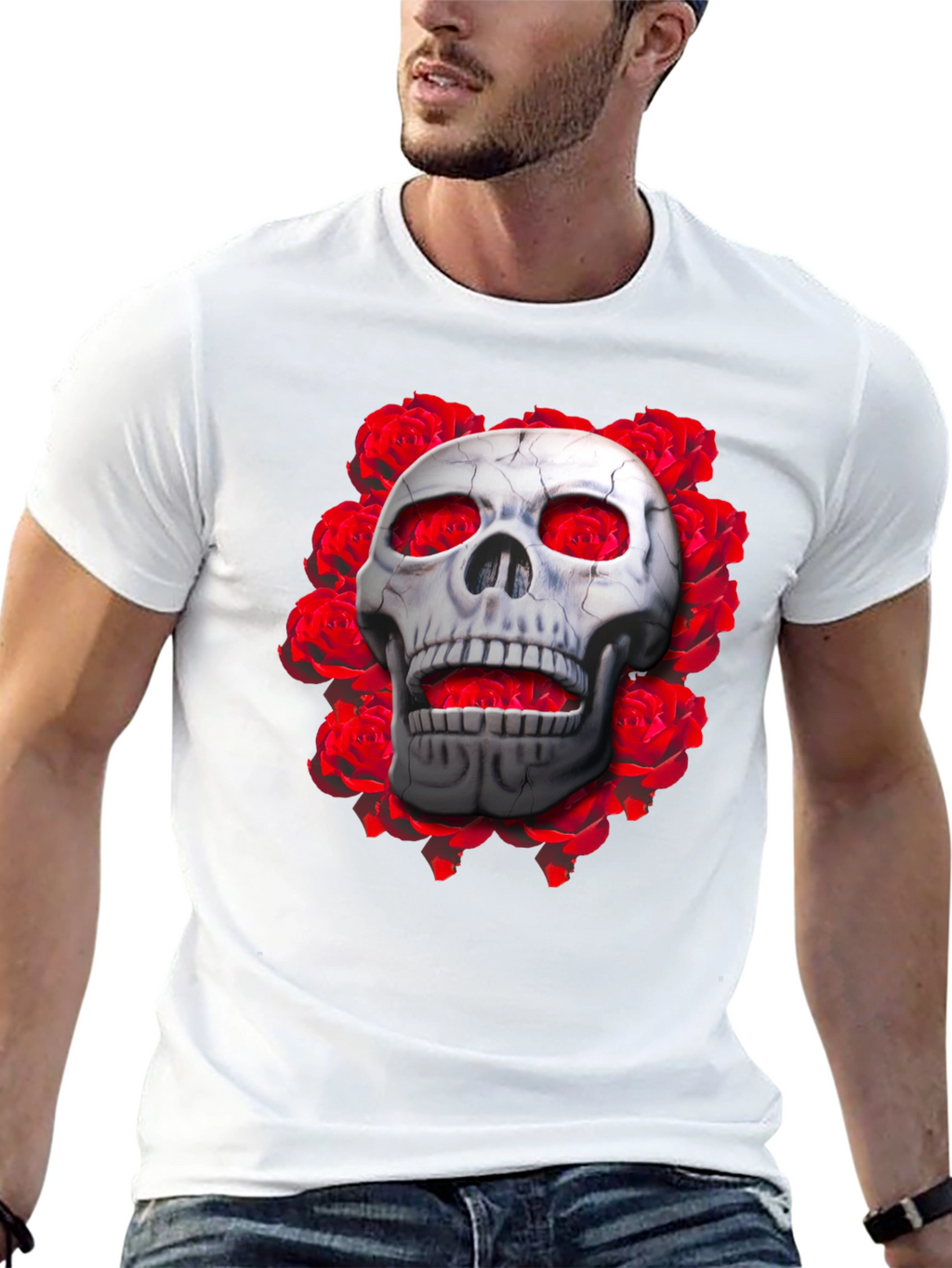 Skull & Roses Graphic Tee - Gothic Style