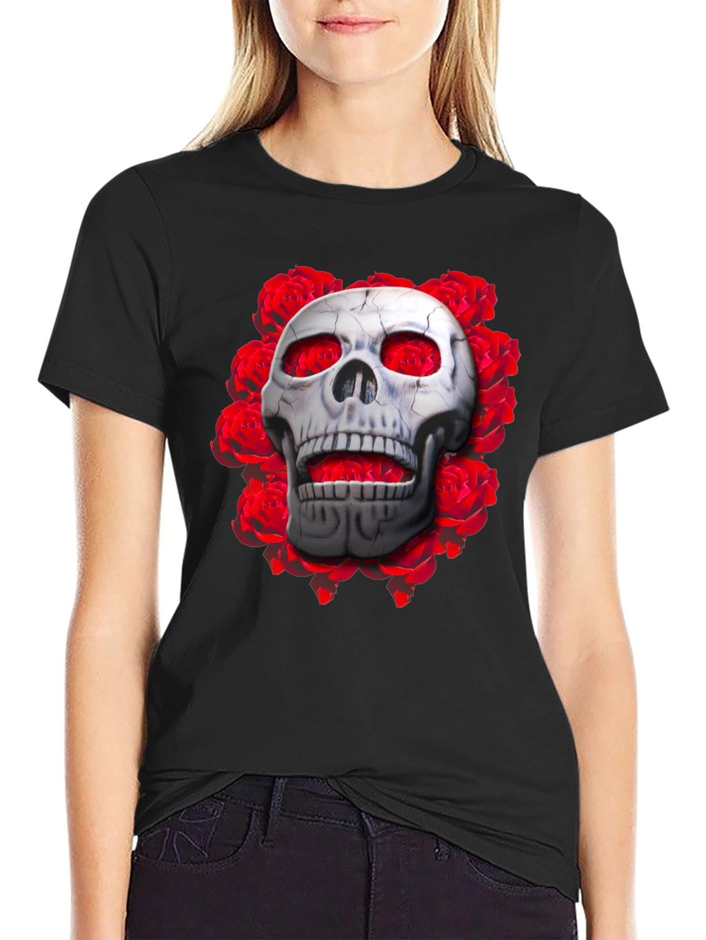 Skull & Roses Graphic Tee - Gothic Style