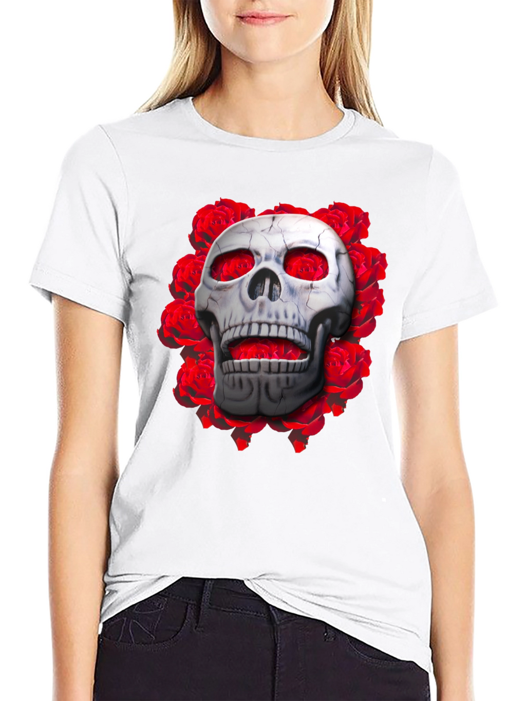 Skull & Roses Graphic Tee - Gothic Style