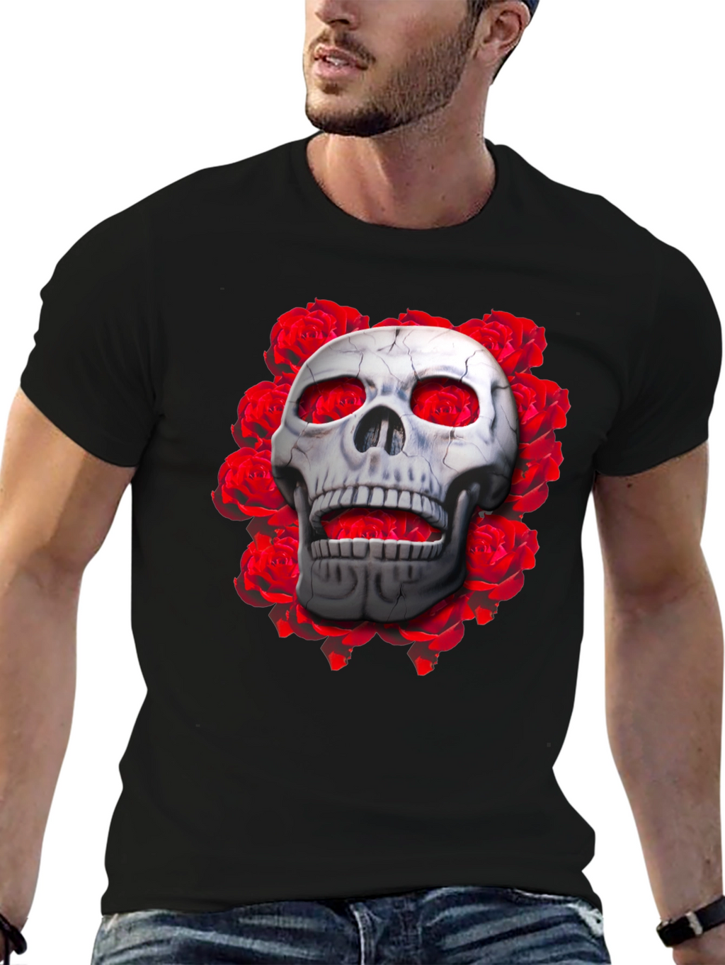 Skull & Roses Graphic Tee - Gothic Style