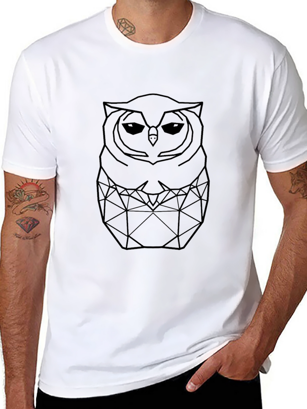 Geometric Owl Graphic T-Shirt - Mens Black Tee