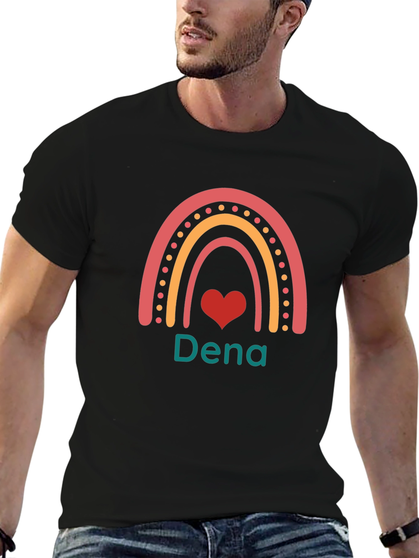 Dena Rainbow Heart Custom Black T-Shirt