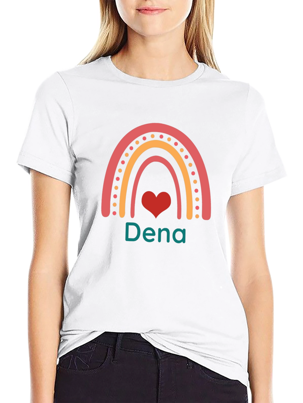 Dena Rainbow Heart Custom Black T-Shirt