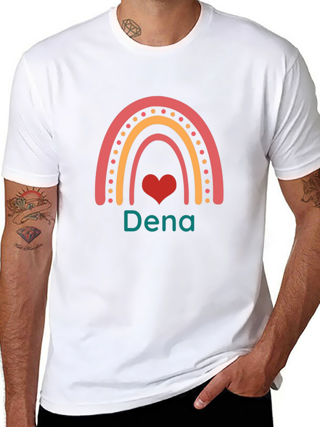 Dena Rainbow Heart Custom Black T-Shirt