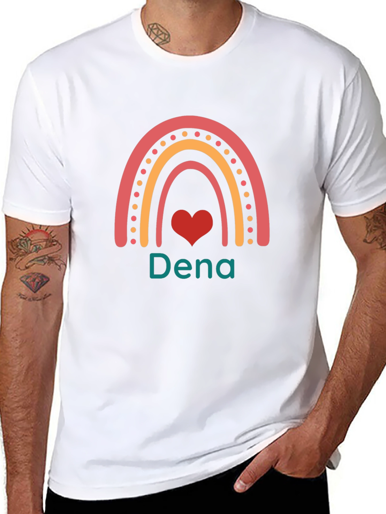 Dena Rainbow Heart Custom Black T-Shirt