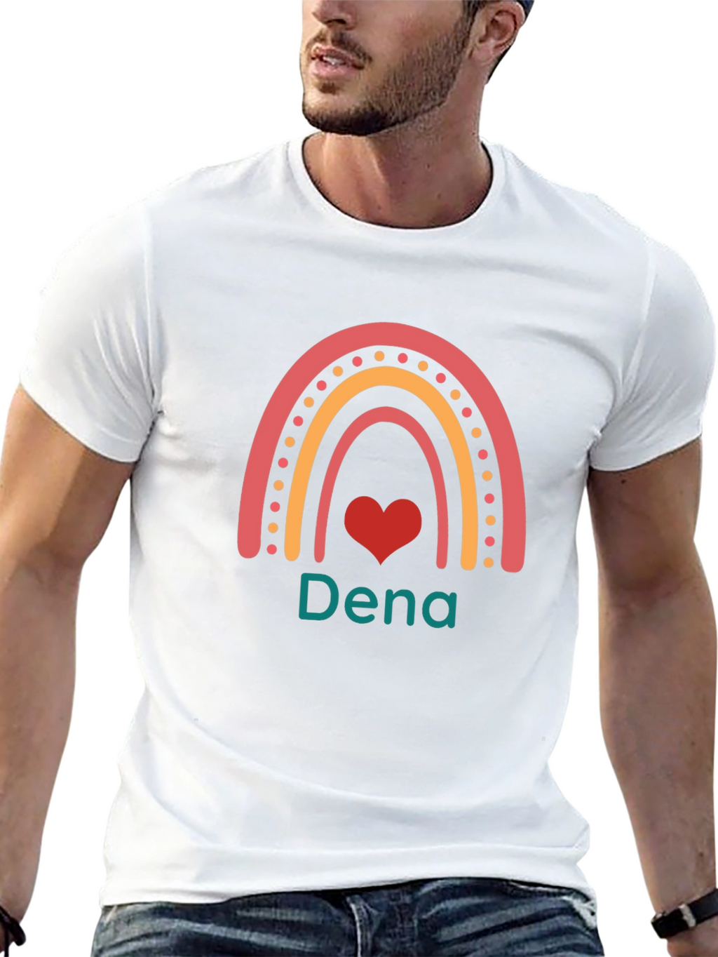 Dena Rainbow Heart Custom Black T-Shirt