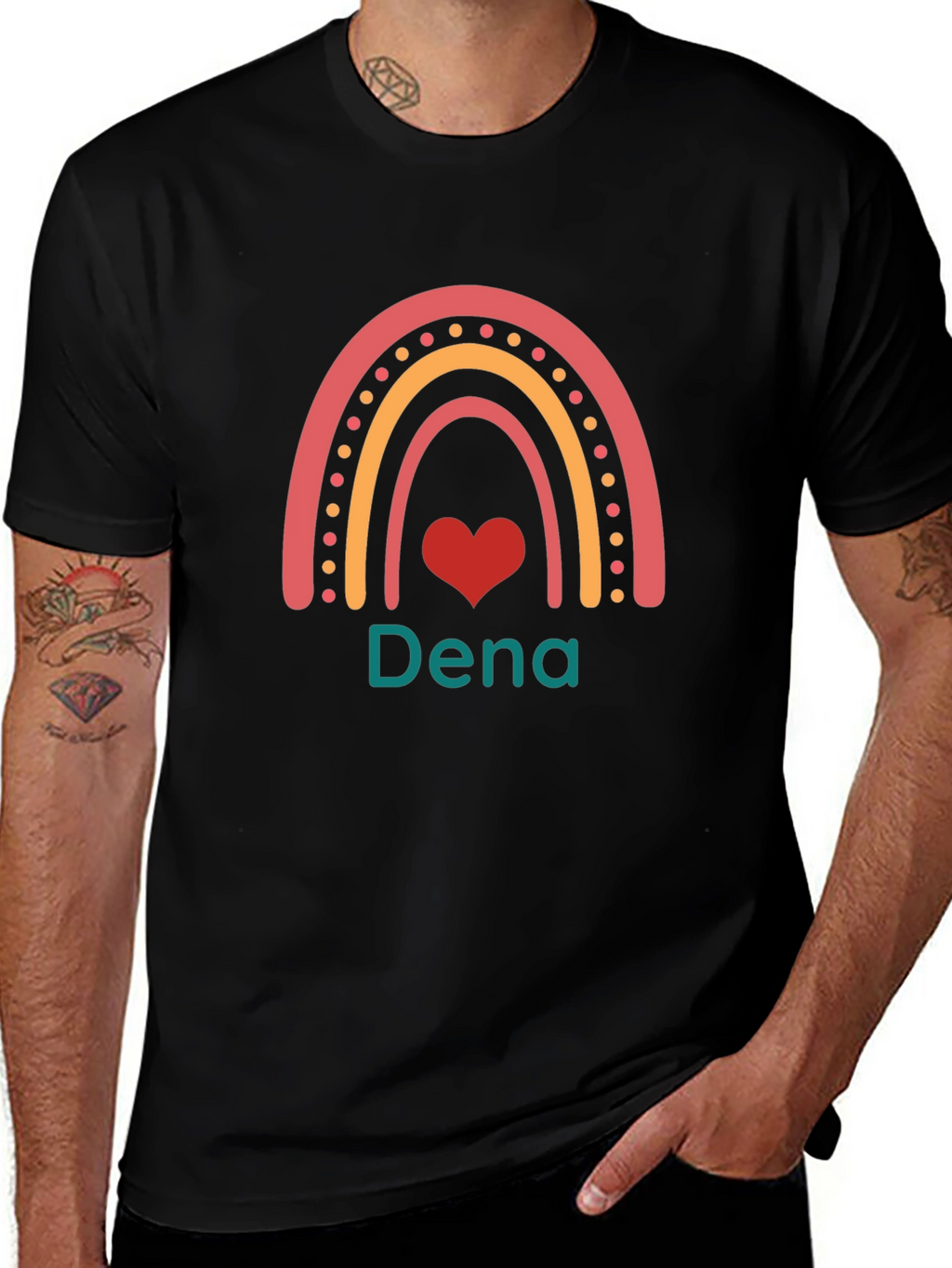 Dena Rainbow Heart Custom Black T-Shirt