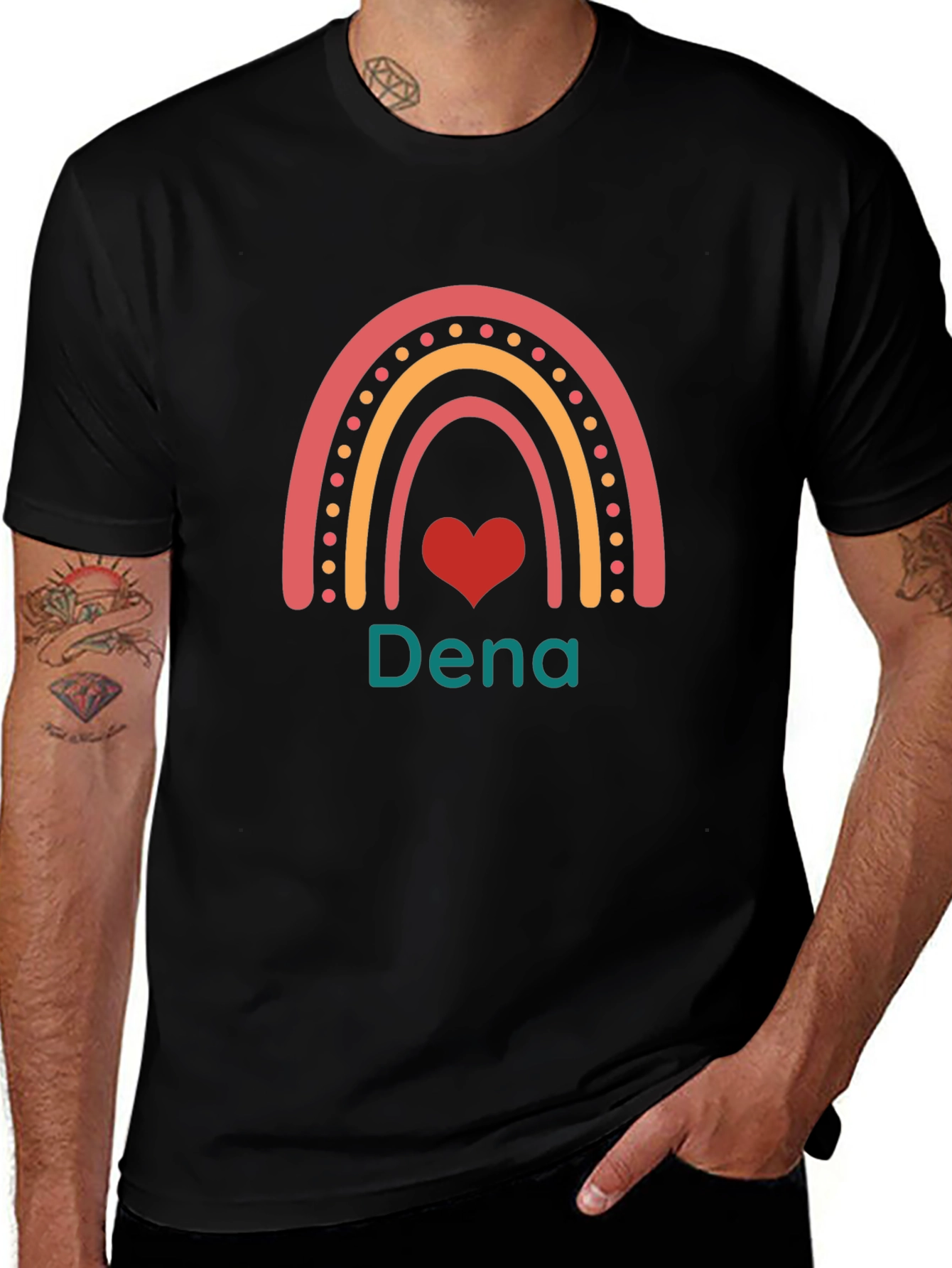 Dena Rainbow Heart Custom Black T-Shirt