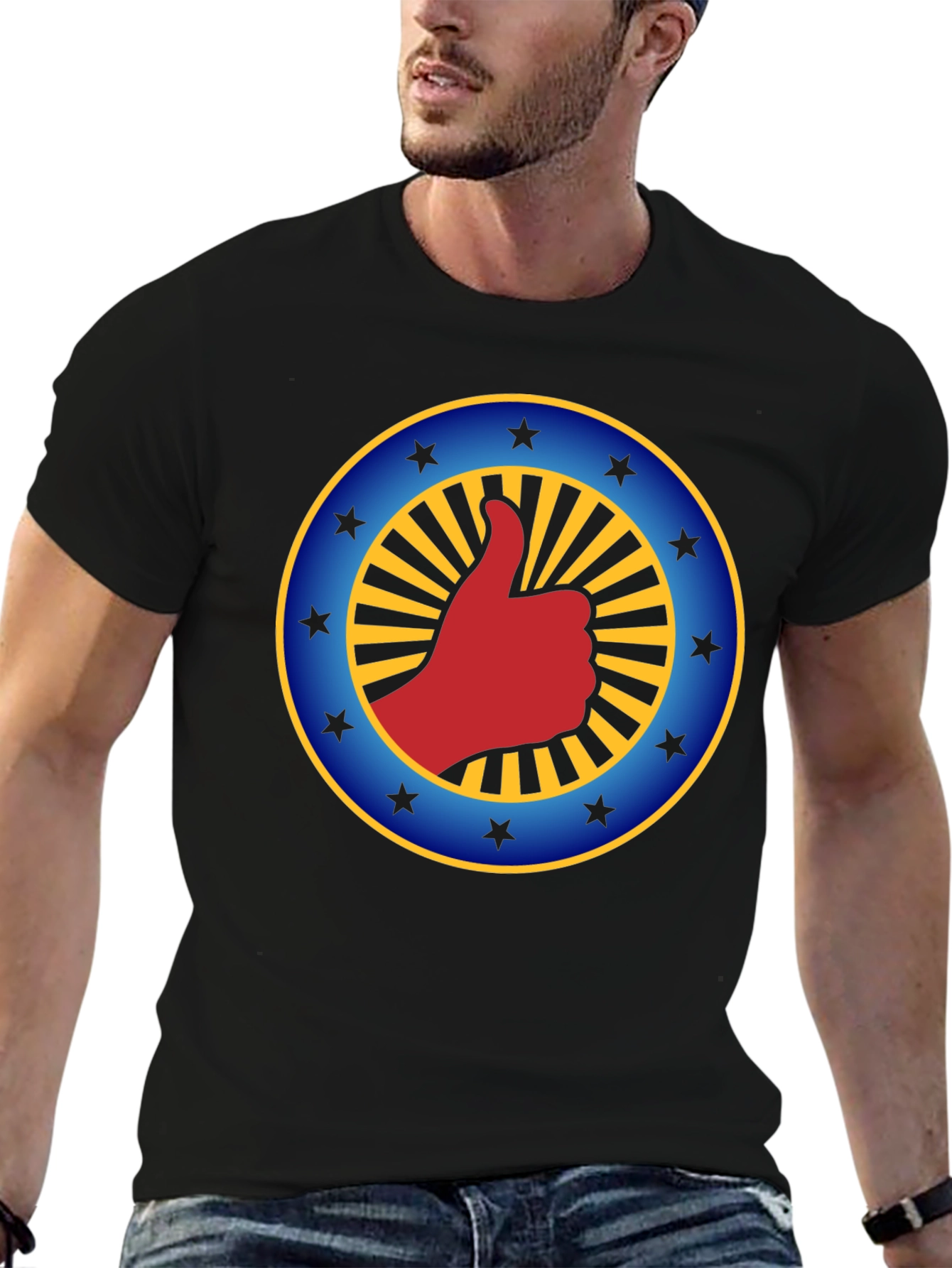 Thumbs Up Graphic Tee - Black Crew Neck Cotton T-Shirt