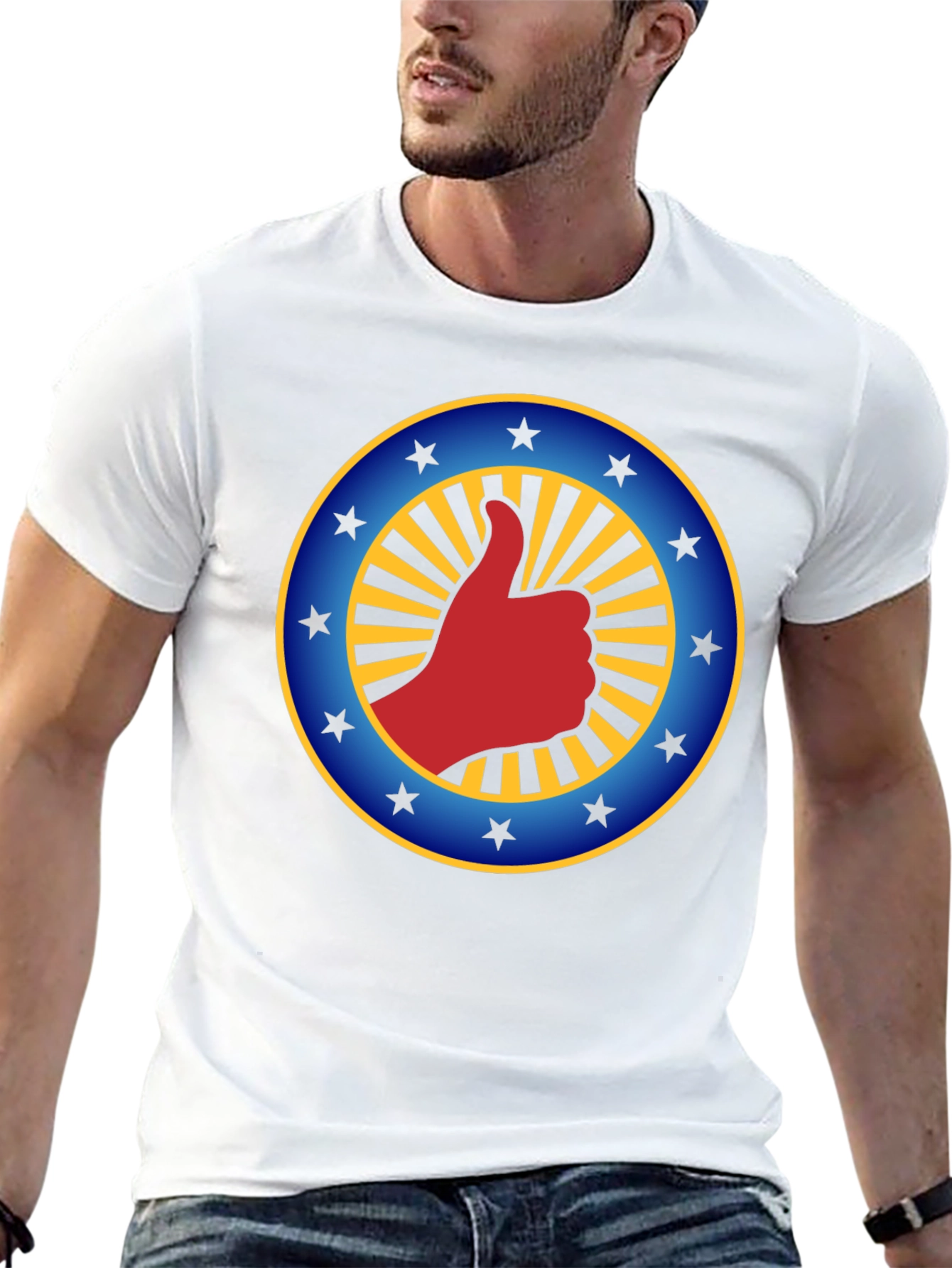 Thumbs Up Graphic Tee - Black Crew Neck Cotton T-Shirt