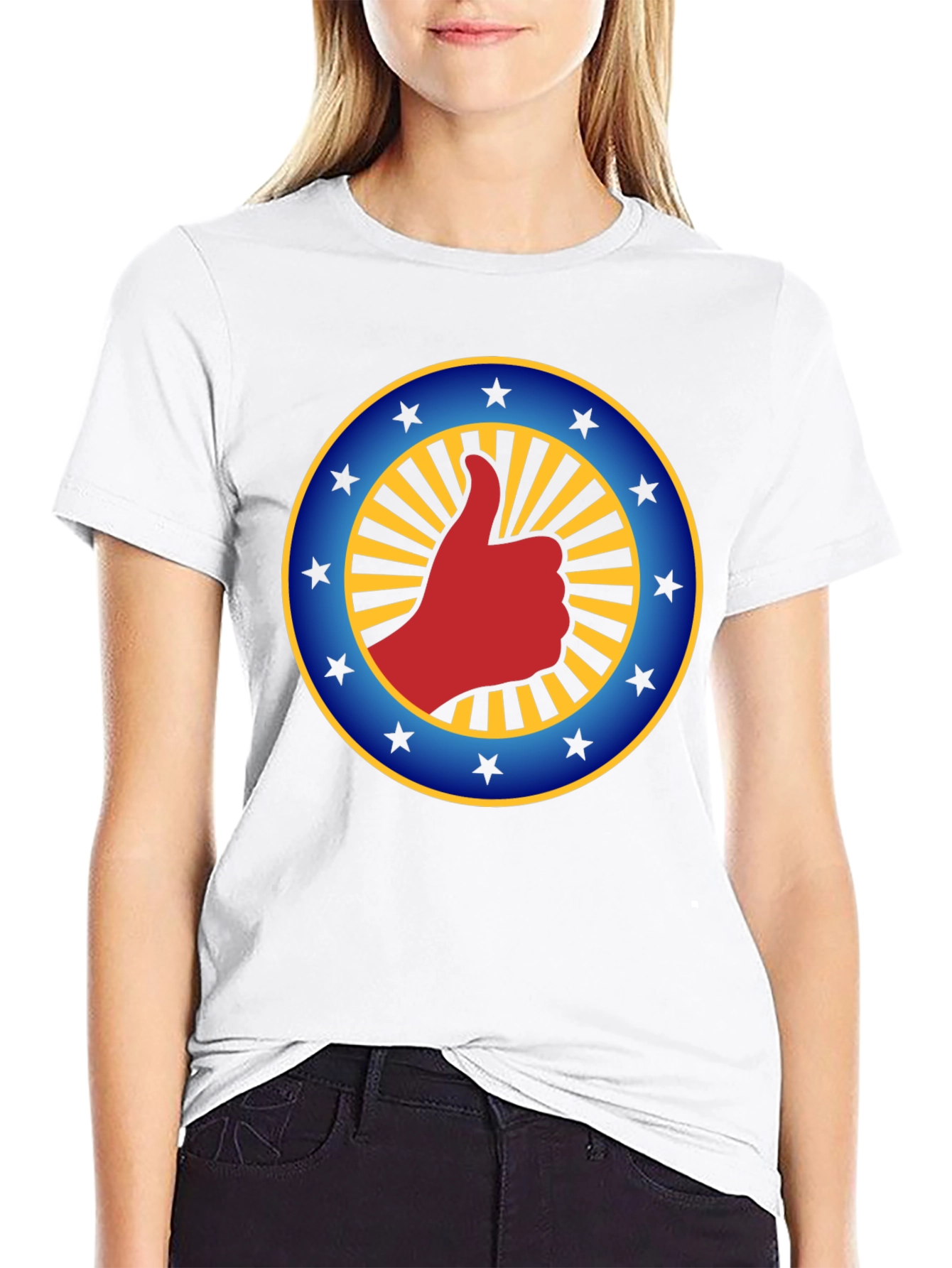 Thumbs Up Graphic Tee - Black Crew Neck Cotton T-Shirt