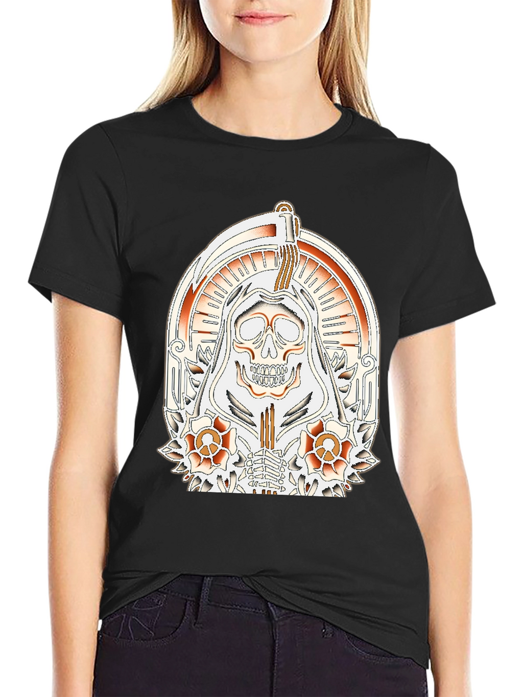 Grim Reaper Tattoo Style Graphic T-Shirt