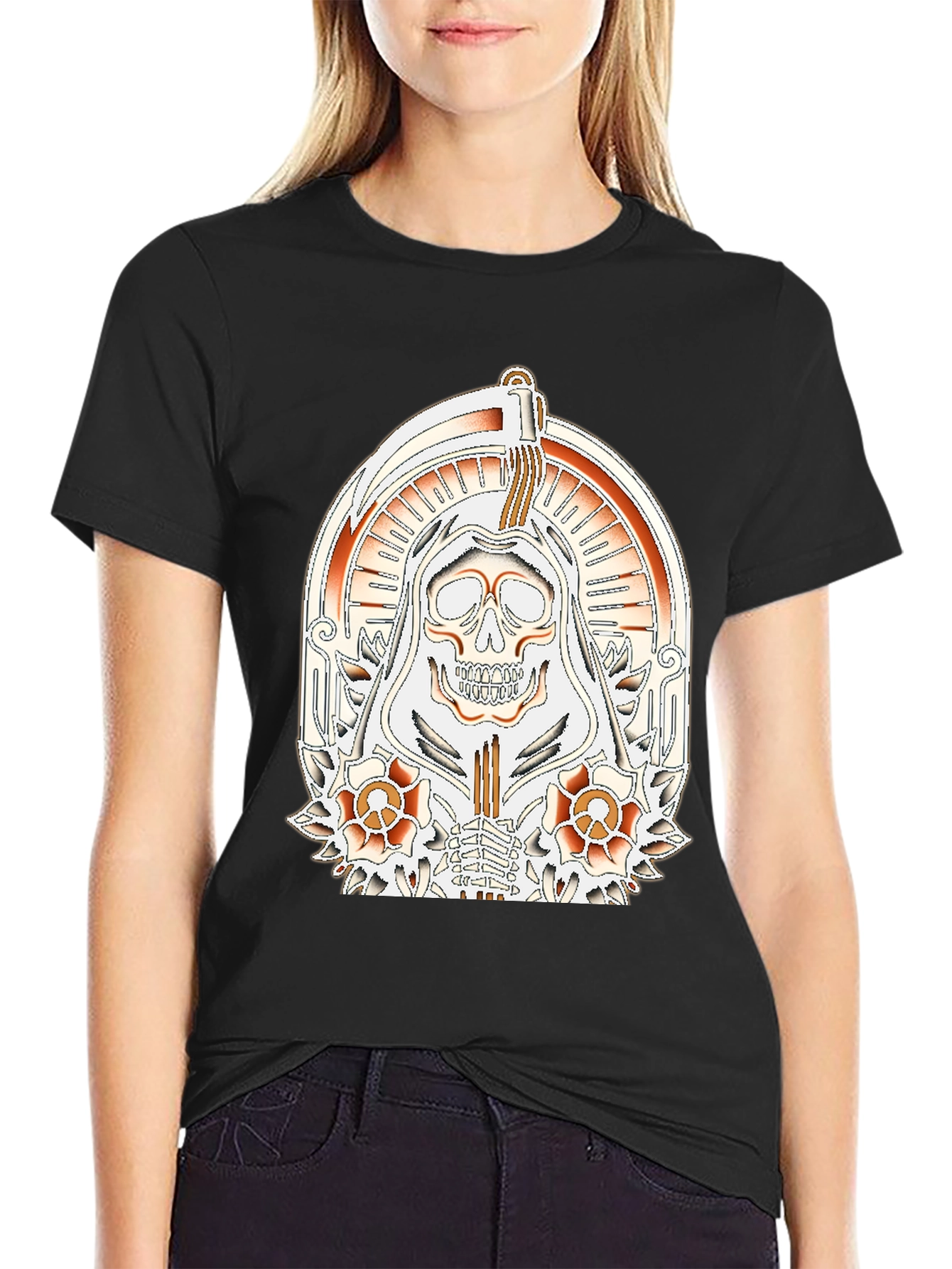 Grim Reaper Tattoo Style Graphic T-Shirt