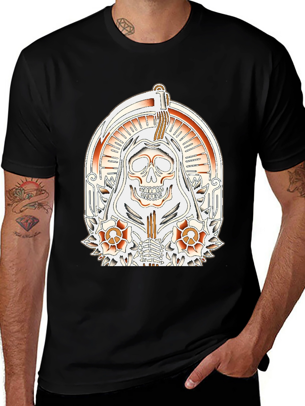 Grim Reaper Tattoo Style Graphic T-Shirt