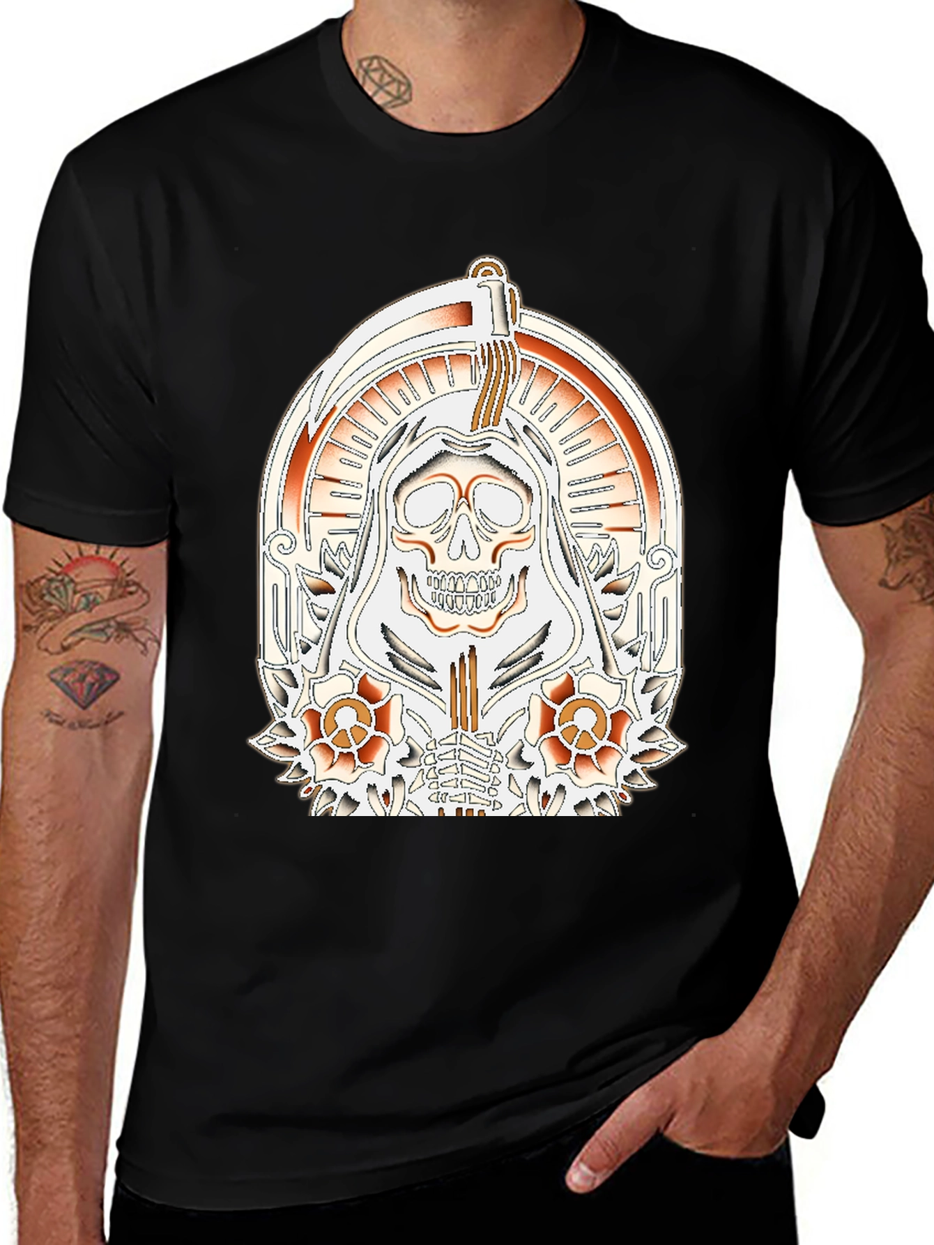 Grim Reaper Tattoo Style Graphic T-Shirt