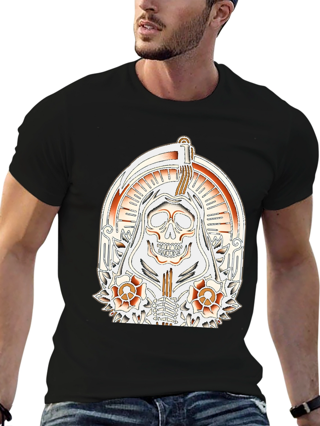 Grim Reaper Tattoo Style Graphic T-Shirt