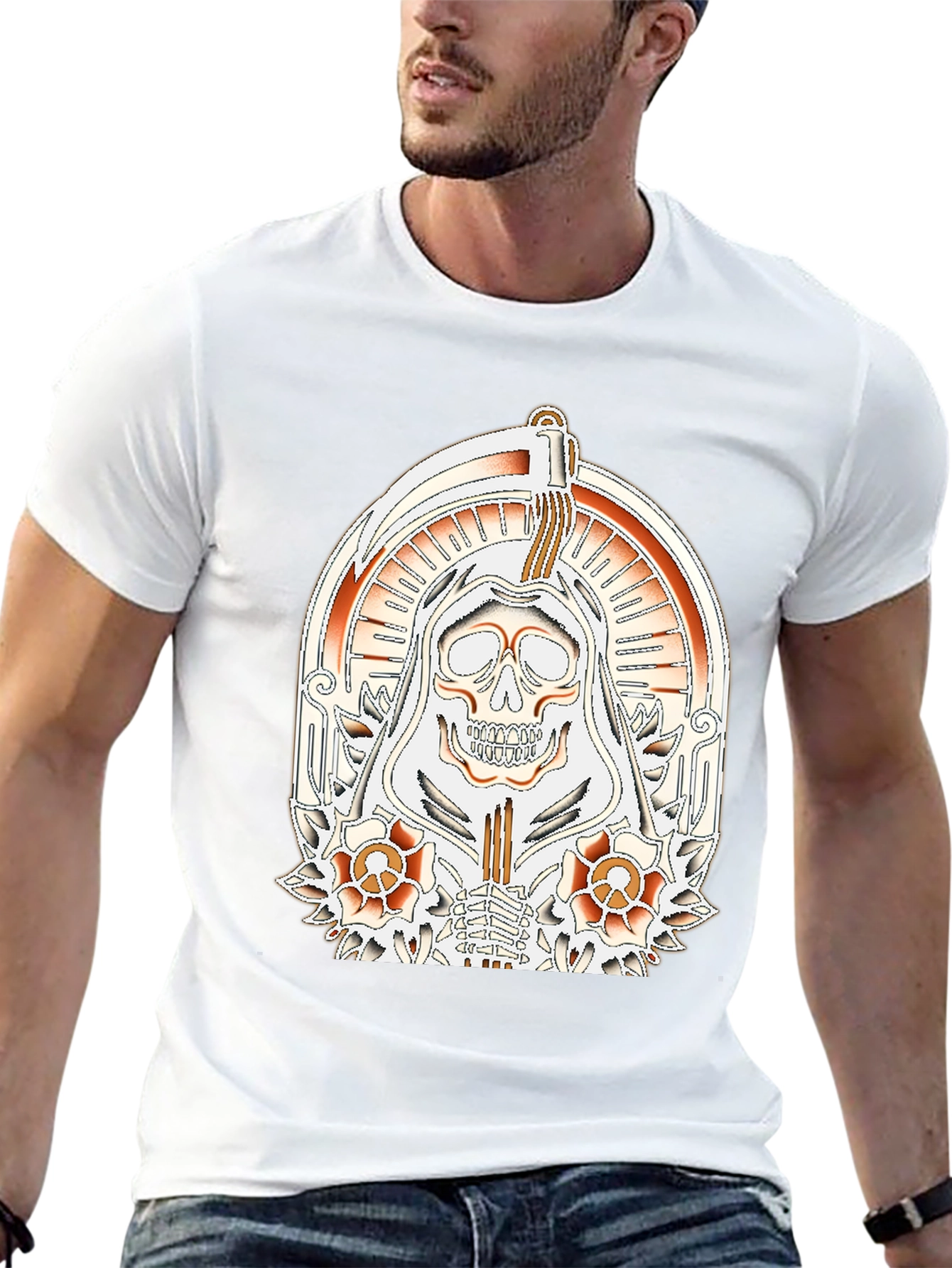 Grim Reaper Tattoo Style Graphic T-Shirt