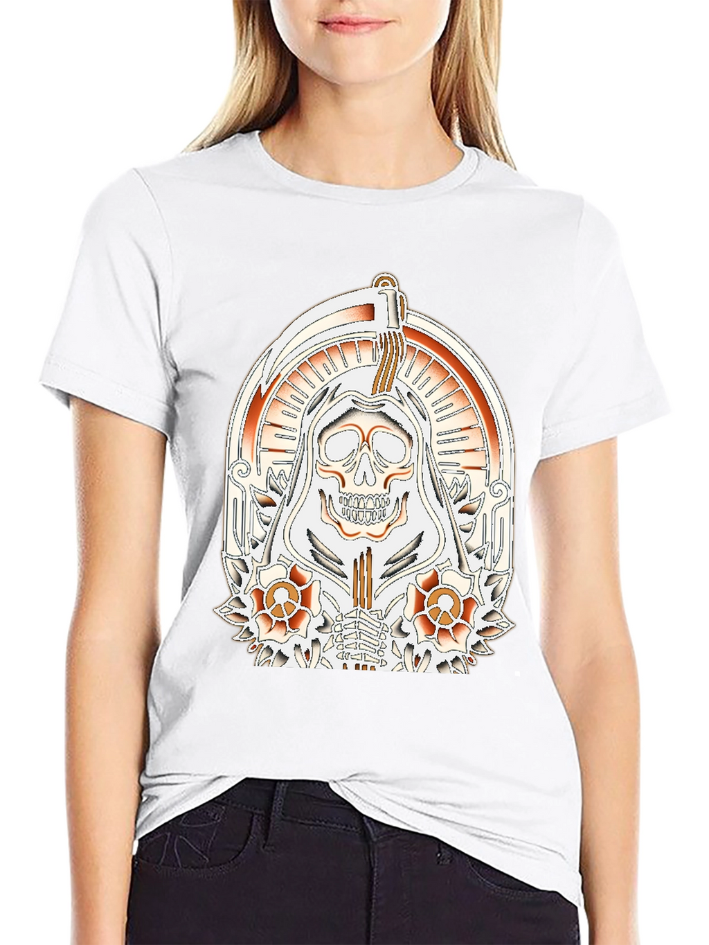 Grim Reaper Tattoo Style Graphic T-Shirt