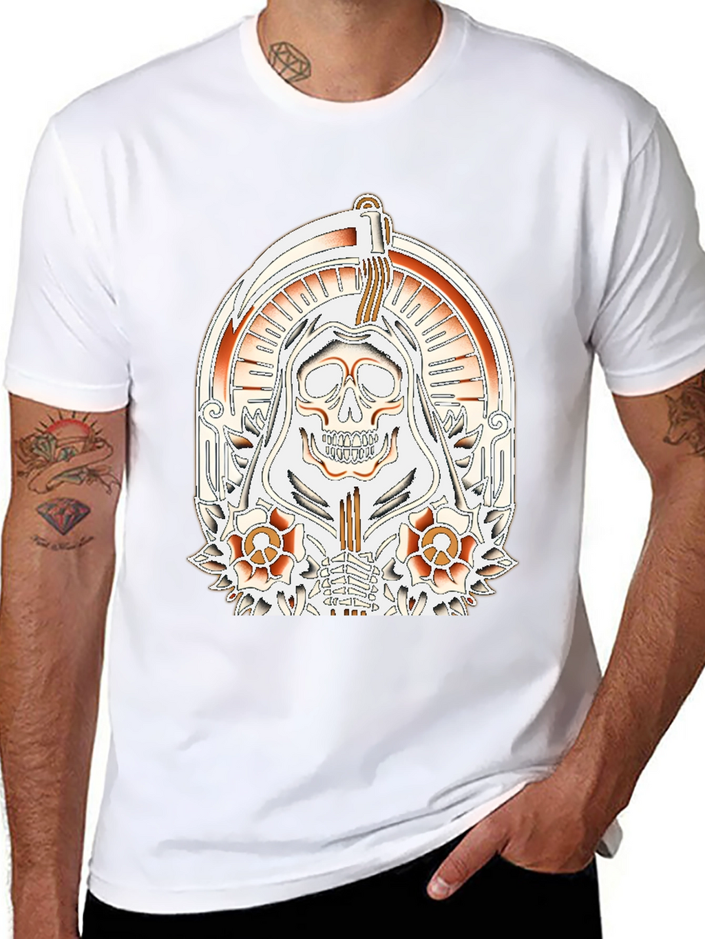 Grim Reaper Tattoo Style Graphic T-Shirt