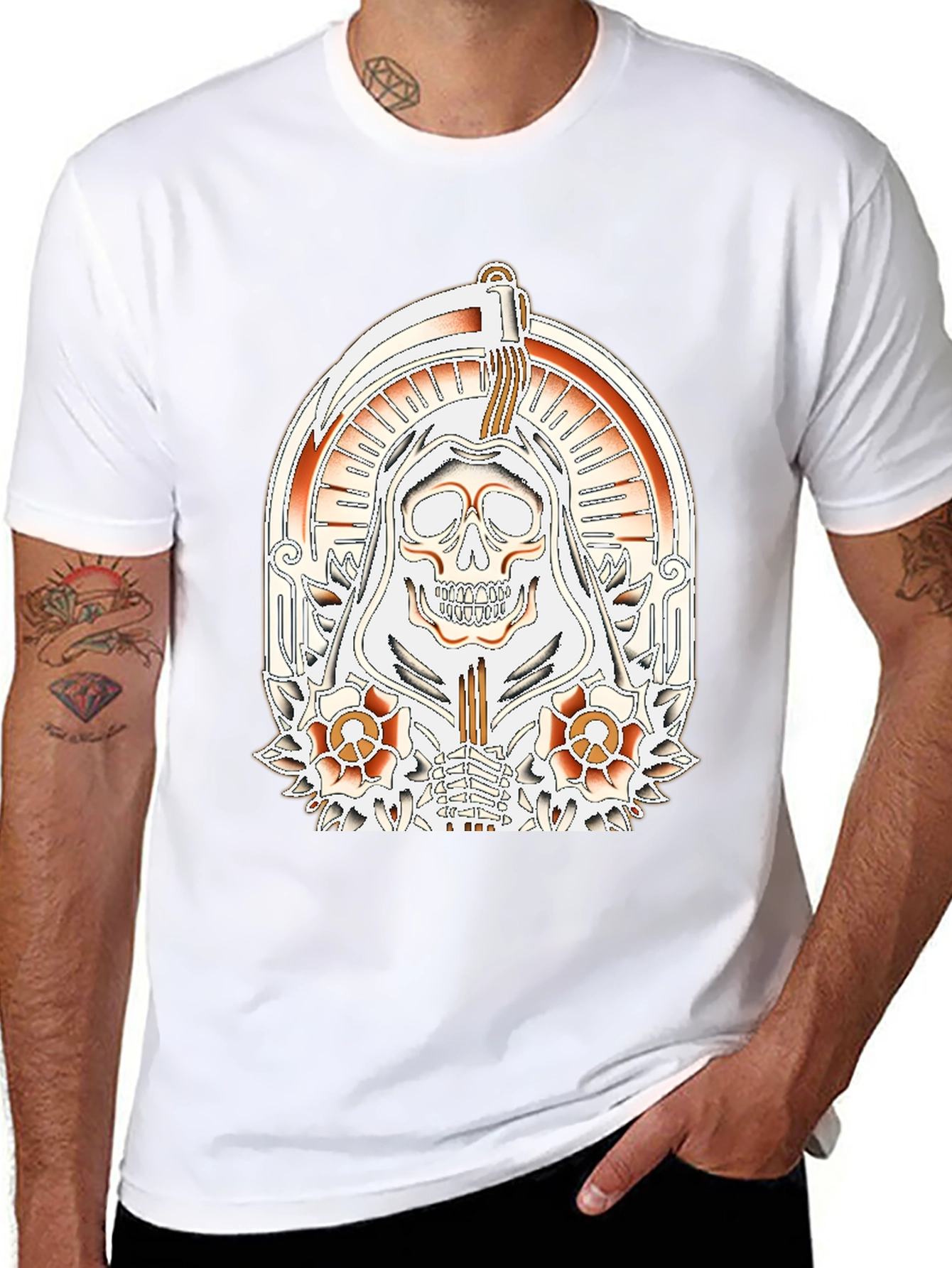 Grim Reaper Tattoo Style Graphic T-Shirt