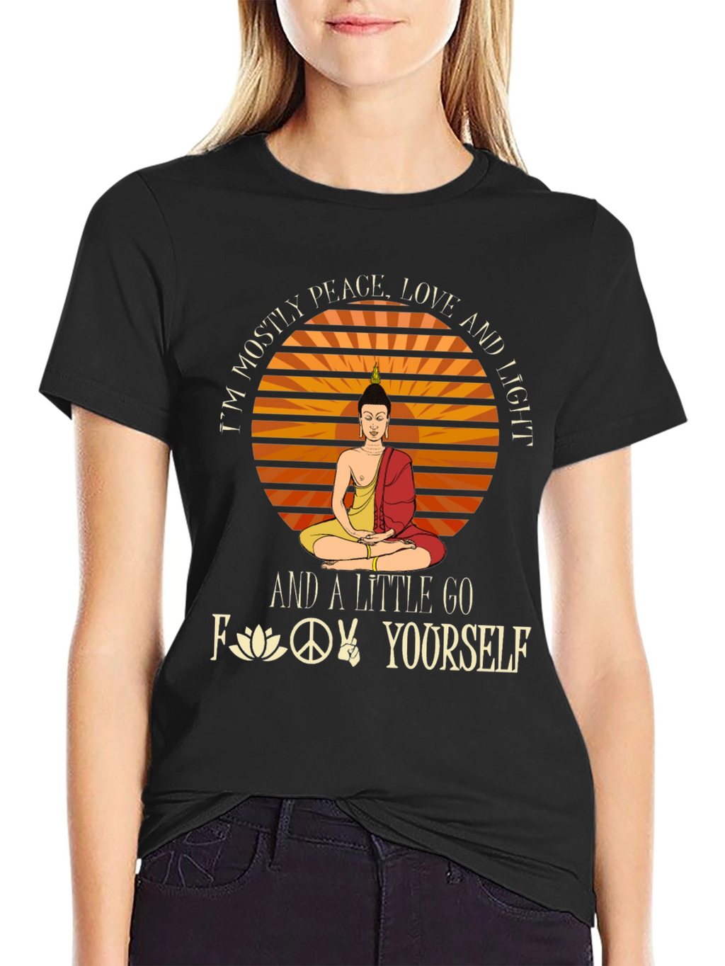 Peace Love Light Graphic T-Shirt - Buddha Design